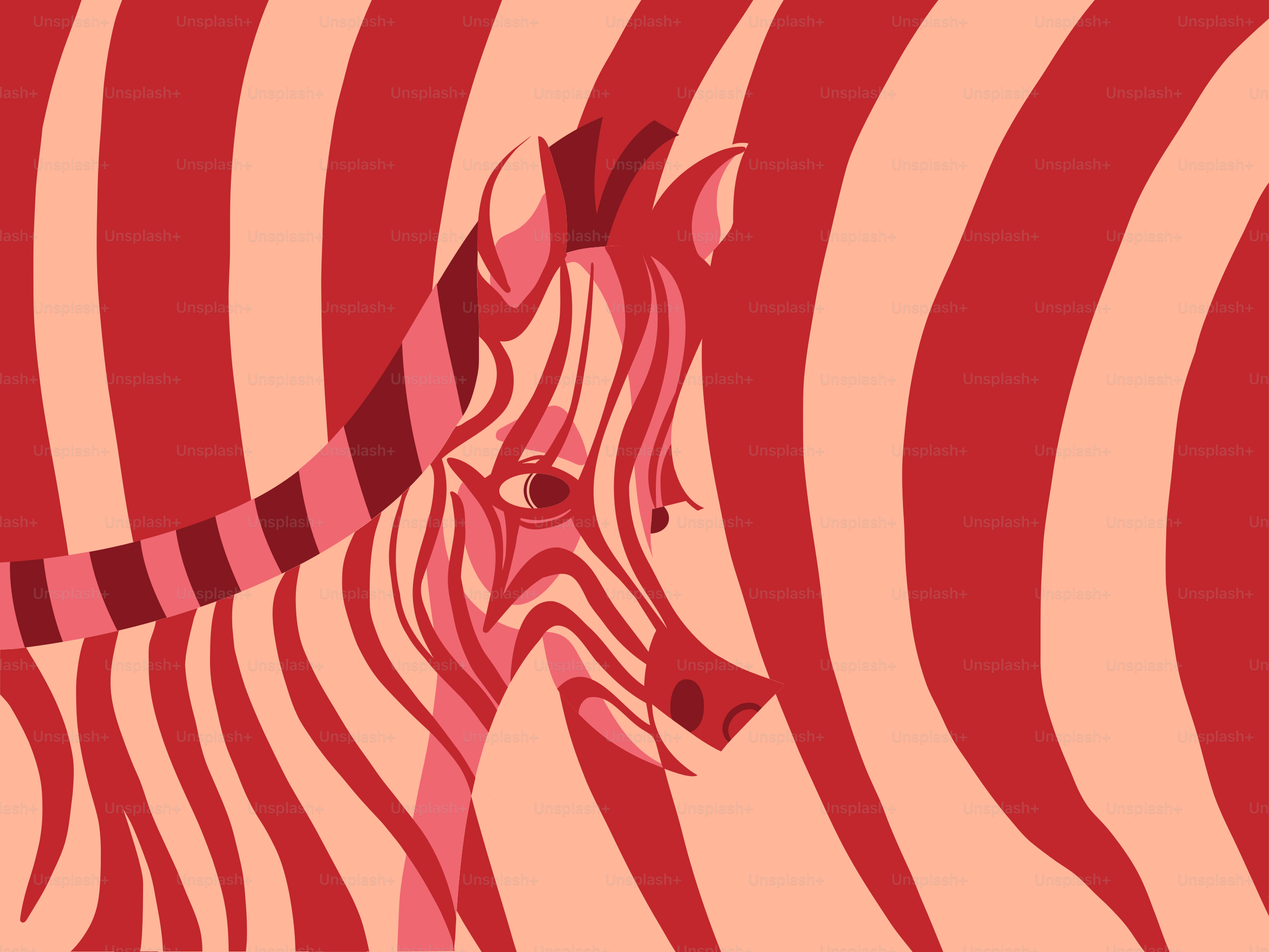 une photo d’une tête de zèbre sur fond rouge et rose