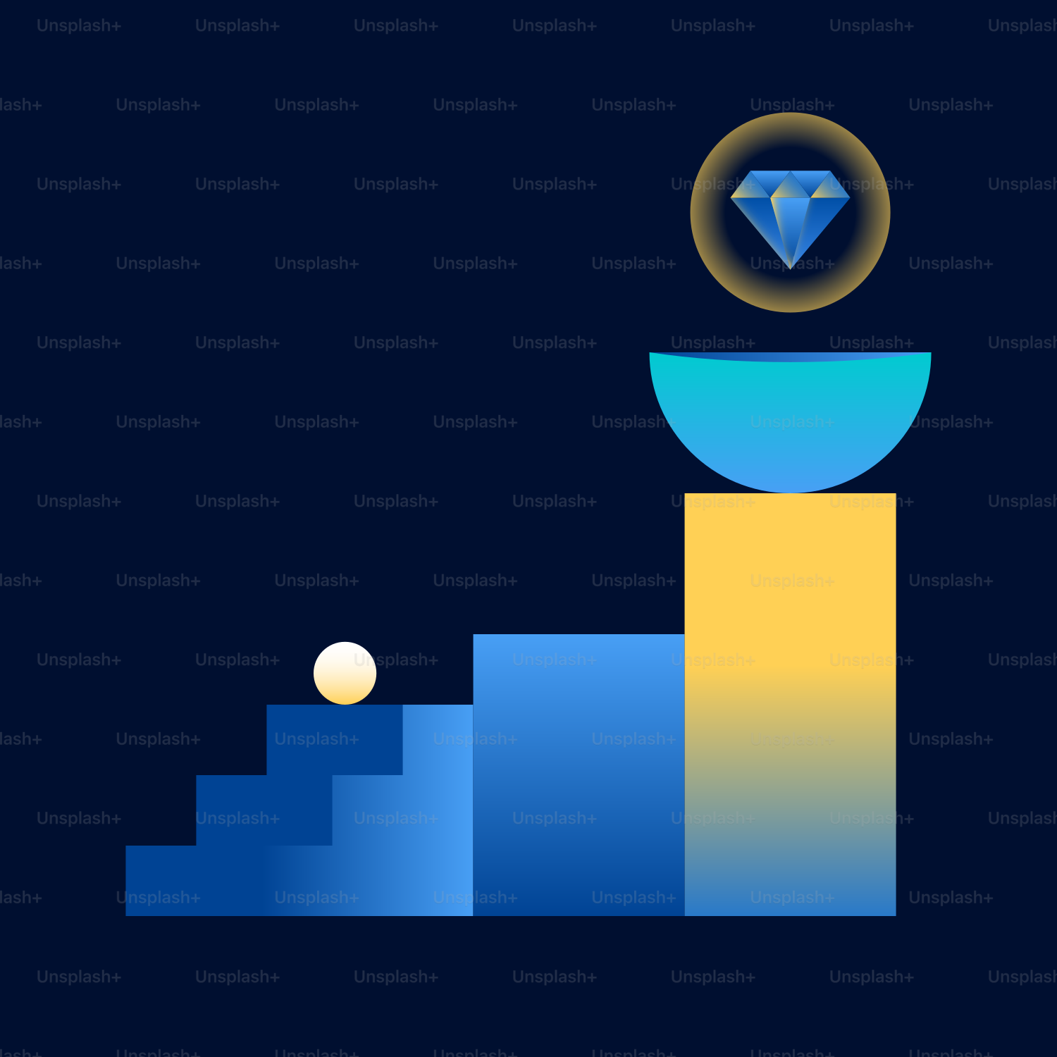 a diamond sitting on top of a bar chart