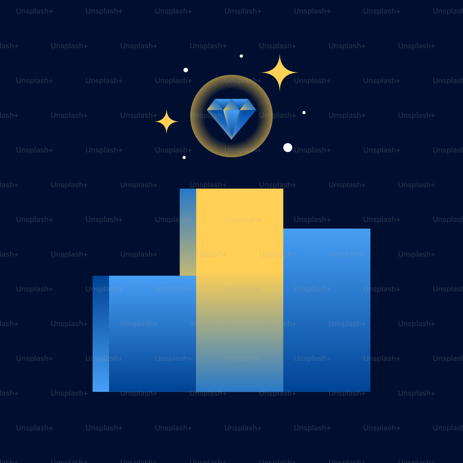 a blue diamond sitting on top of a yellow block