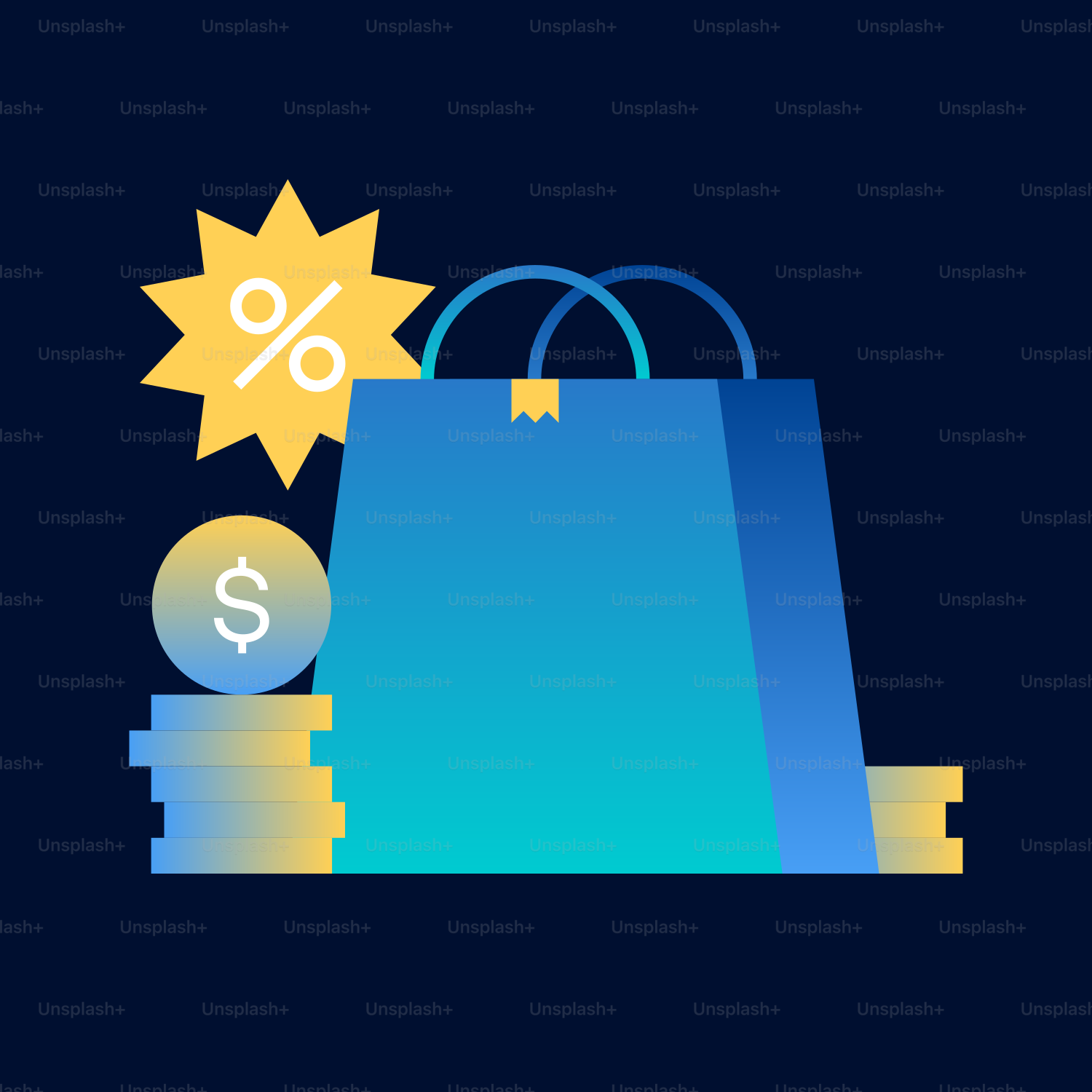 a blue shopping bag with a dollar sign on top of it