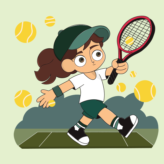 a cartoon of a girl holding a tennis racket
