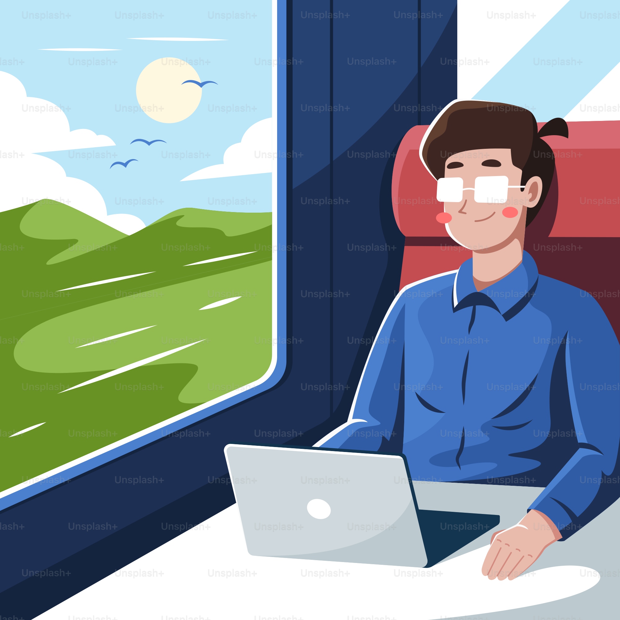 a man sitting on a train looking out the window