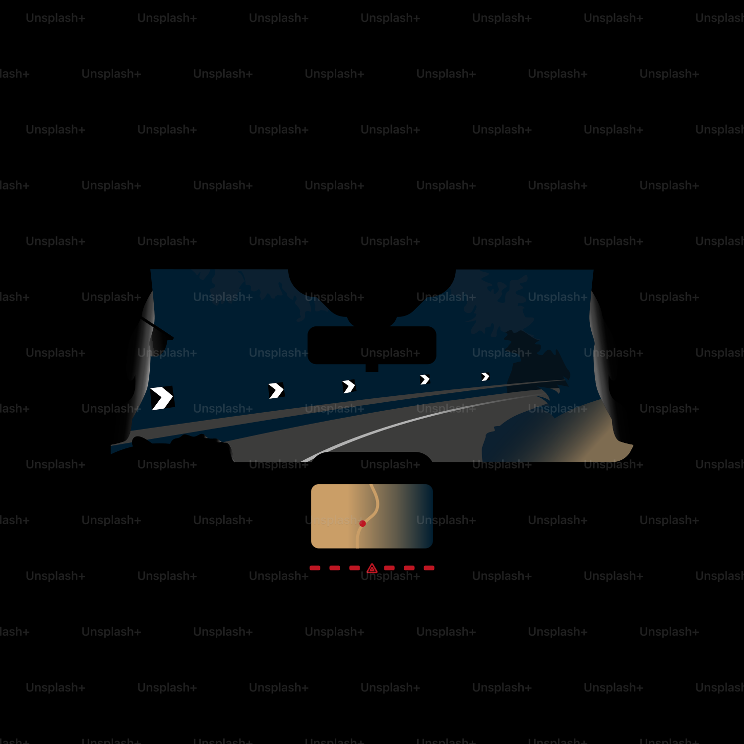 Un'auto che percorre una strada buia di notte