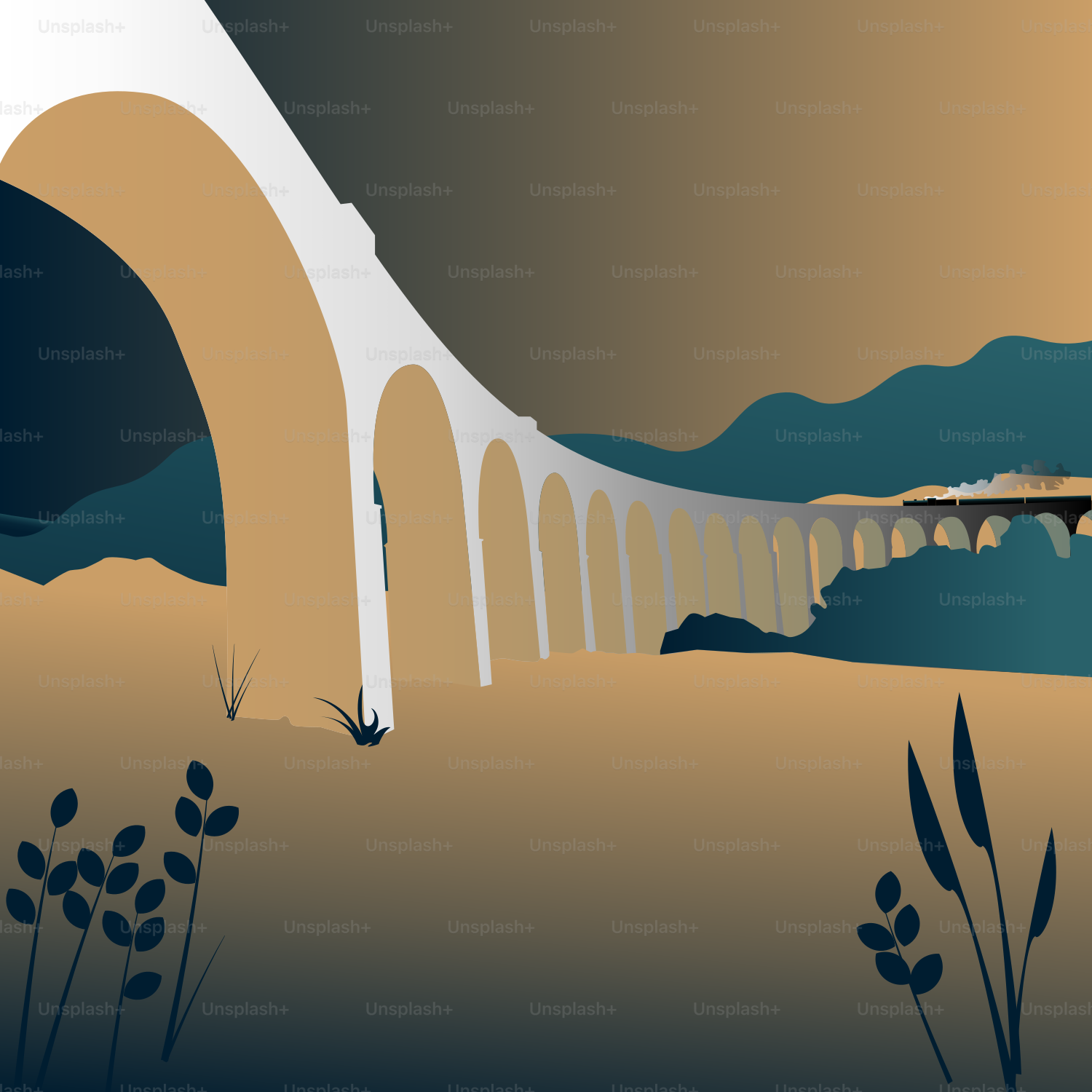 Un dipinto di un ponte su un corso d'acqua