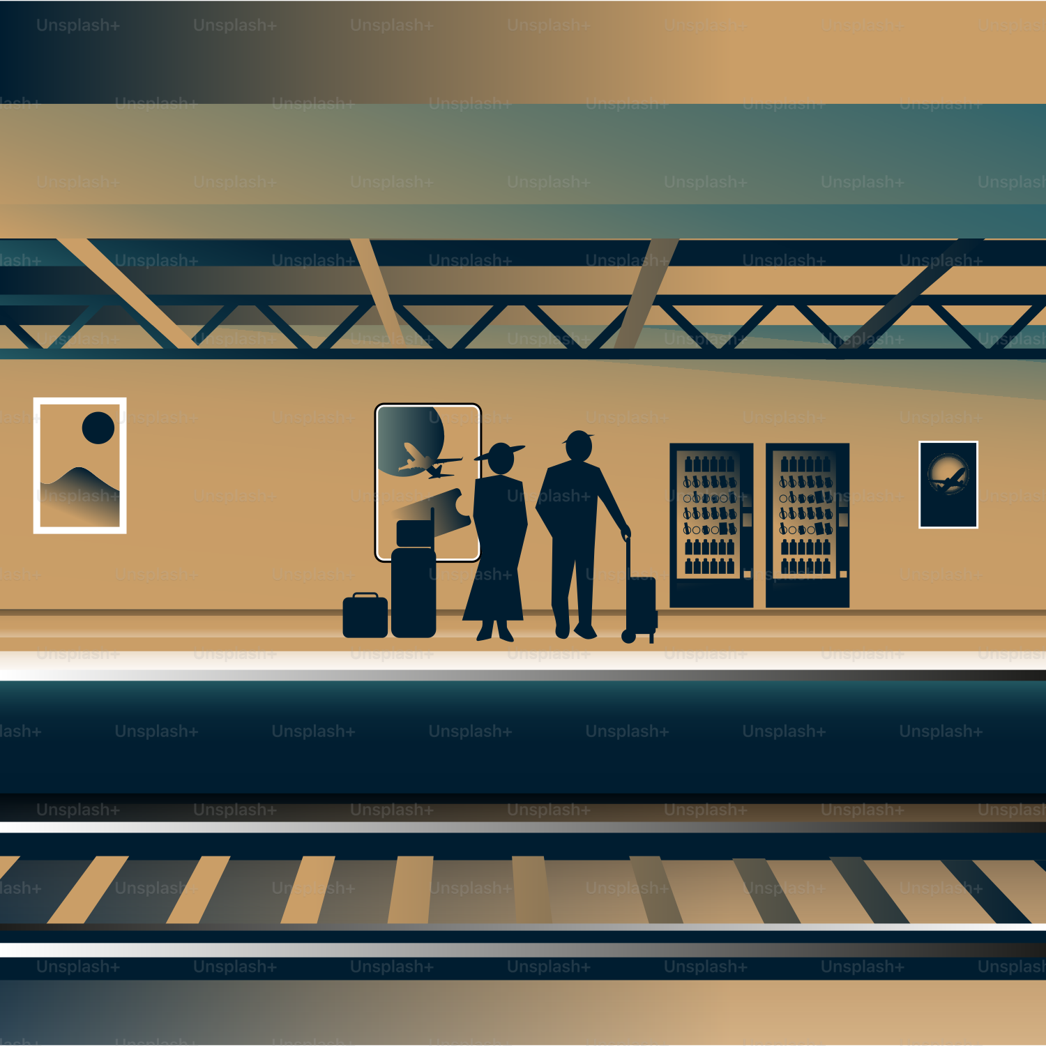 Un uomo e una donna sono in una stazione ferroviaria