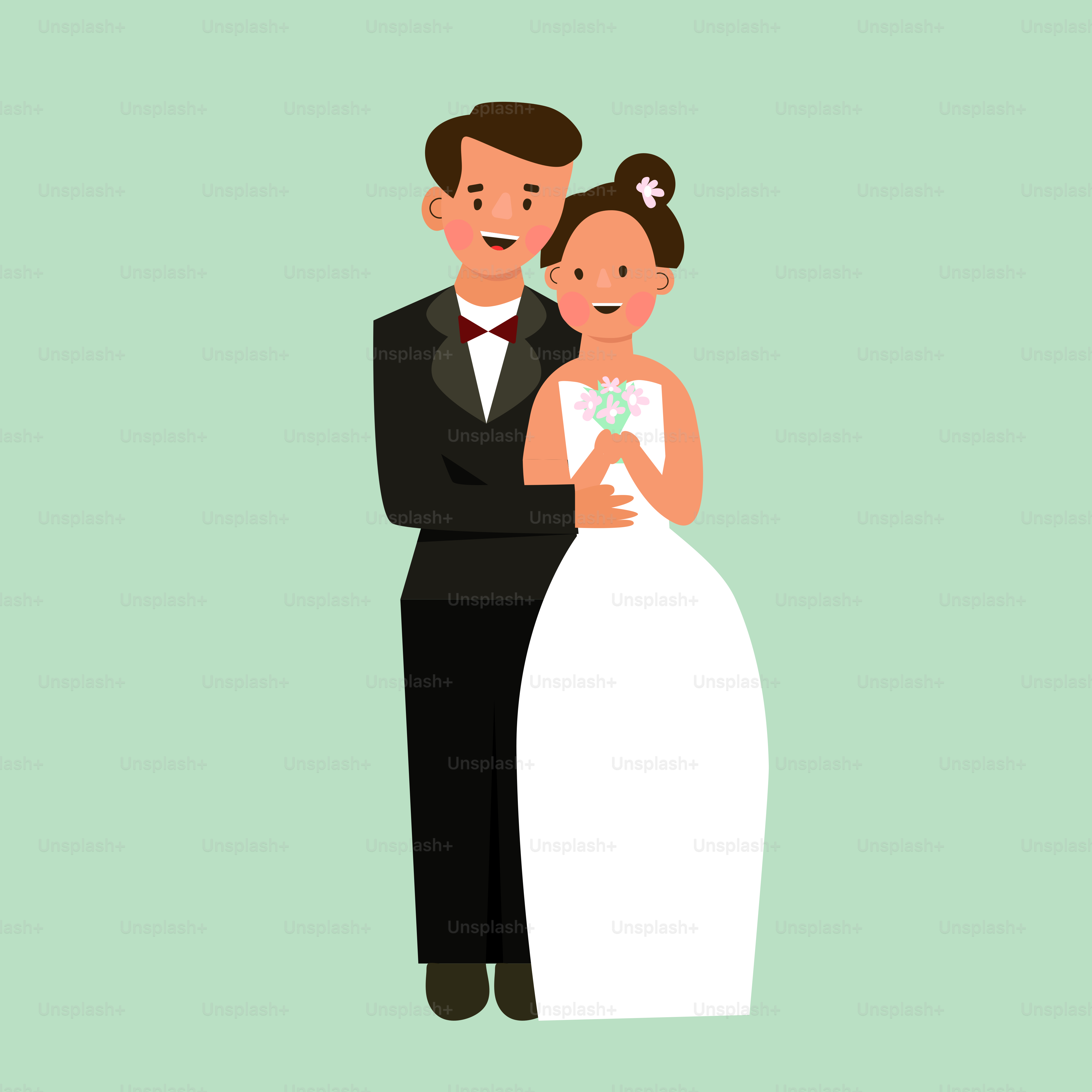 Un hombre y una mujer con vestido de novia