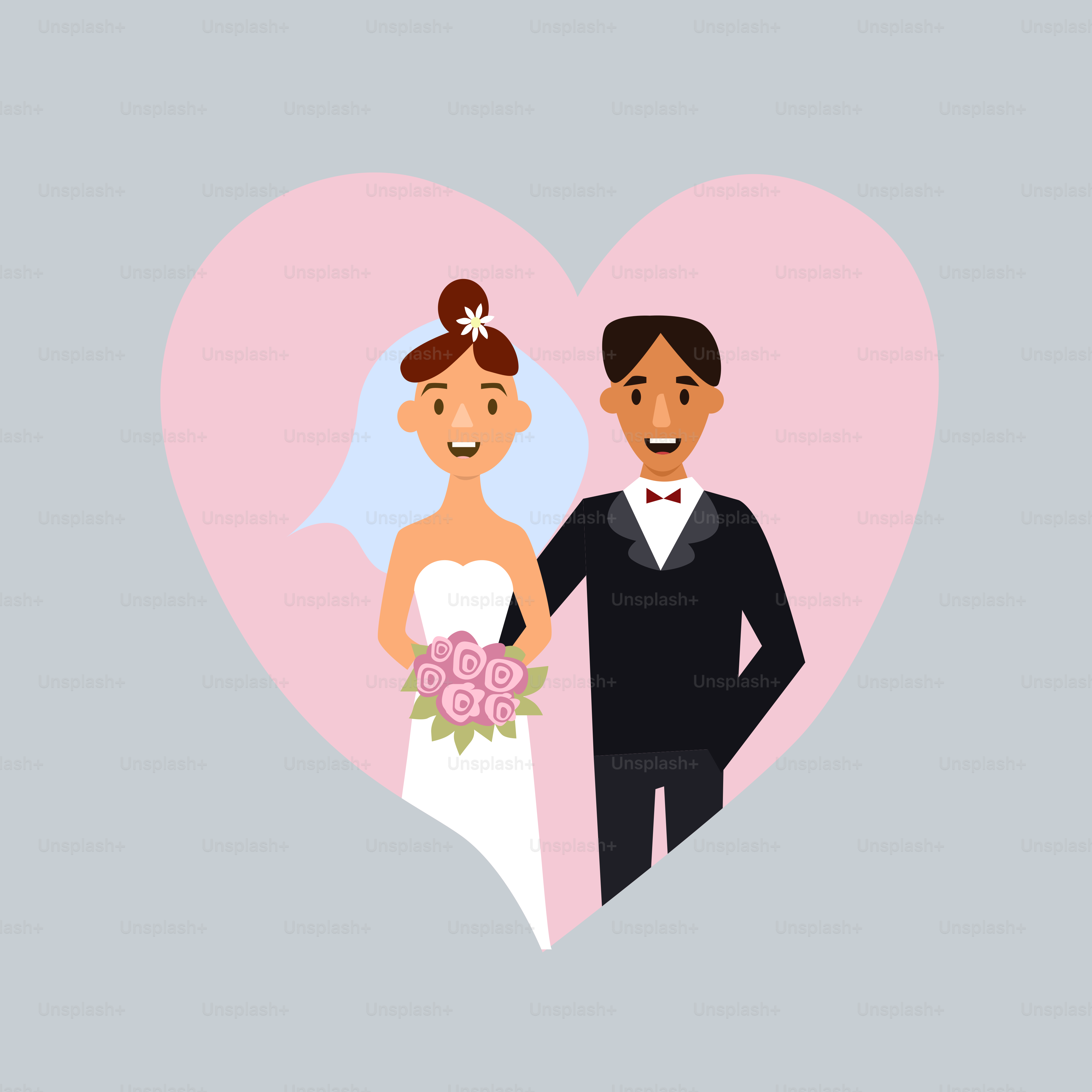 a man and a woman standing in front of a heart