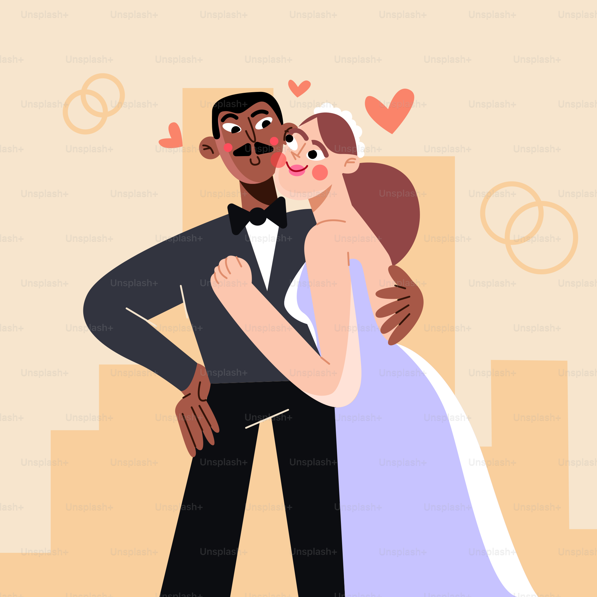 a man in a tuxedo hugging a woman in a wedding dress