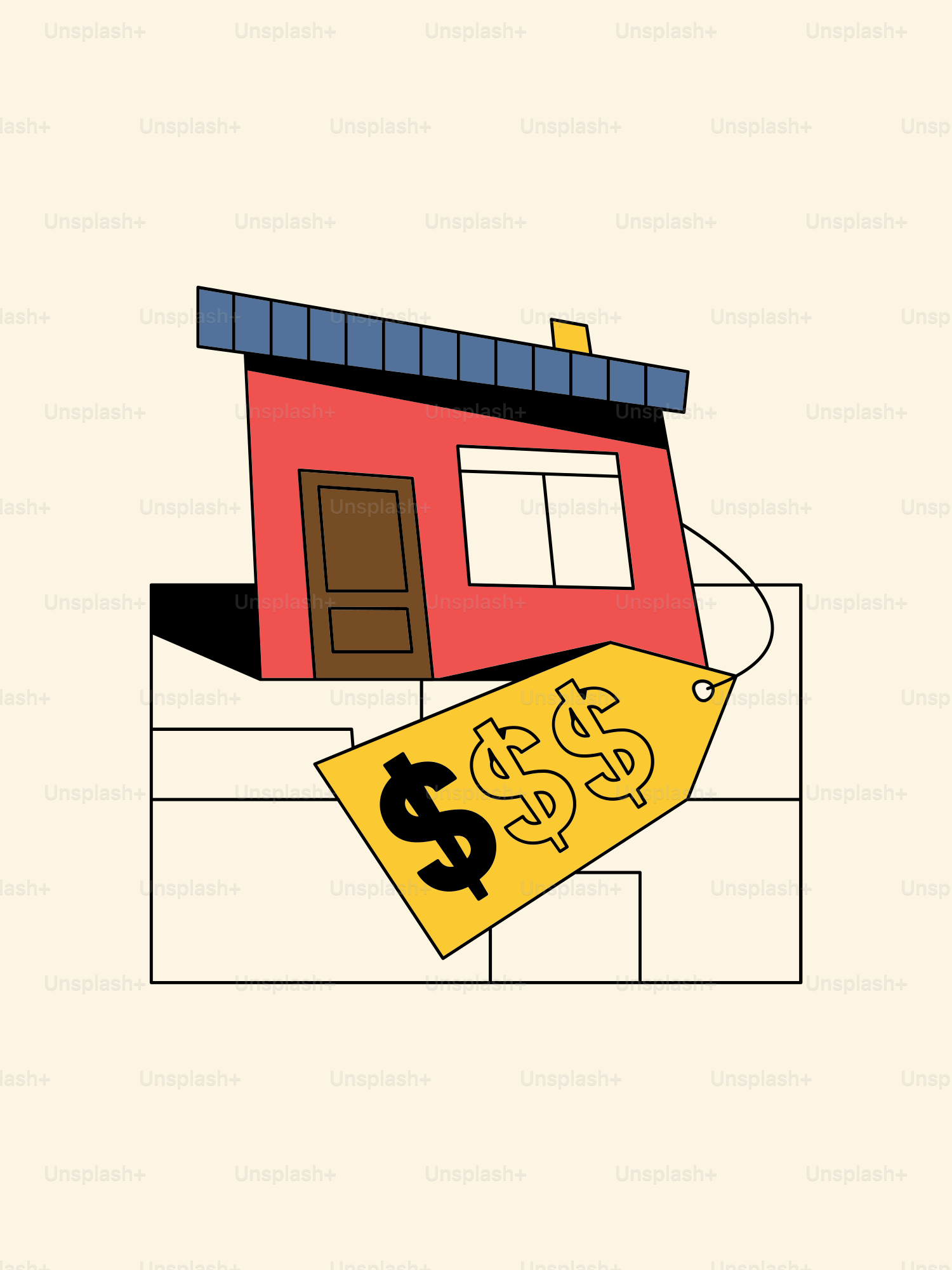 un dessin d’une maison avec un panneau à vendre devant elle