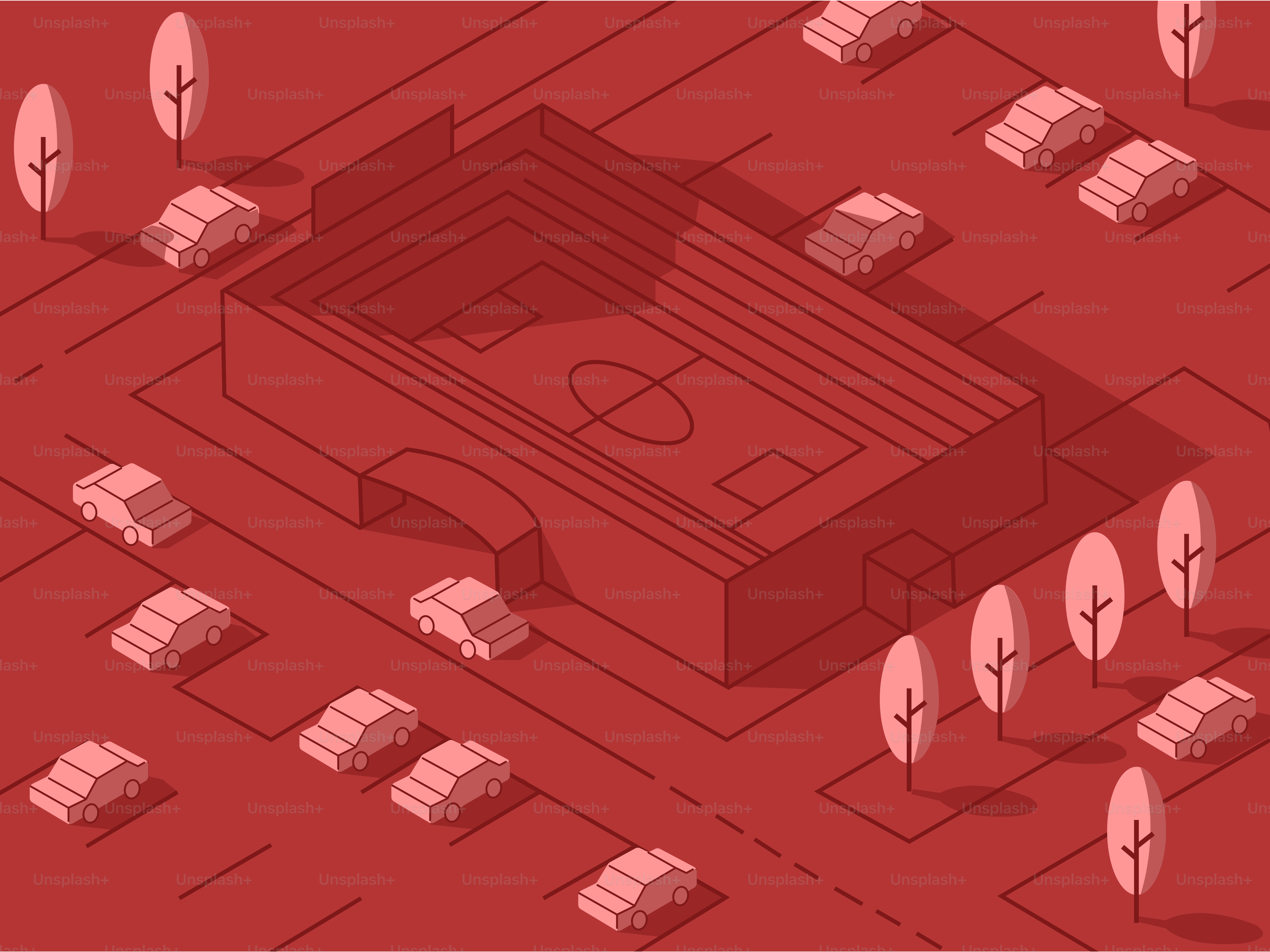 an aerial view of a soccer field surrounded by trees