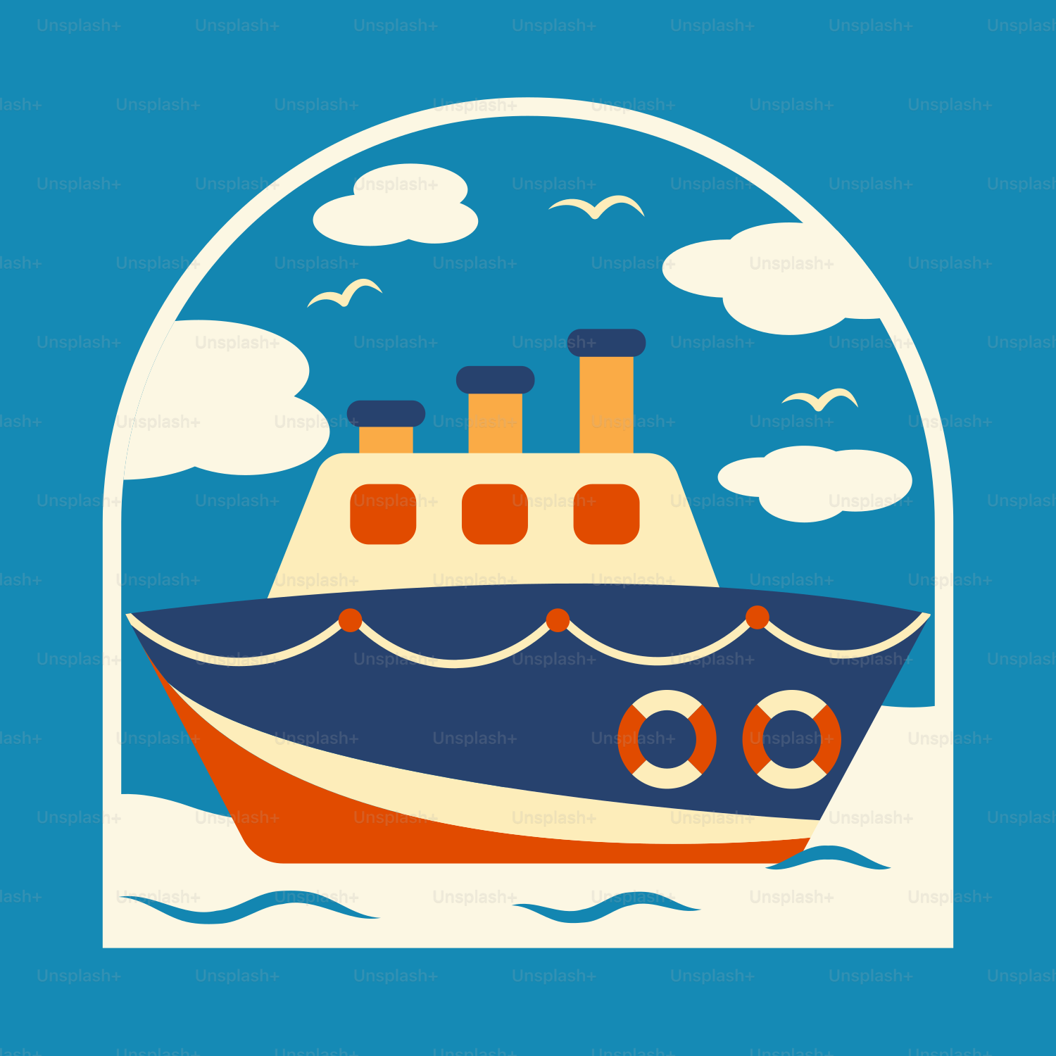 a boat floating in the ocean under a blue sky