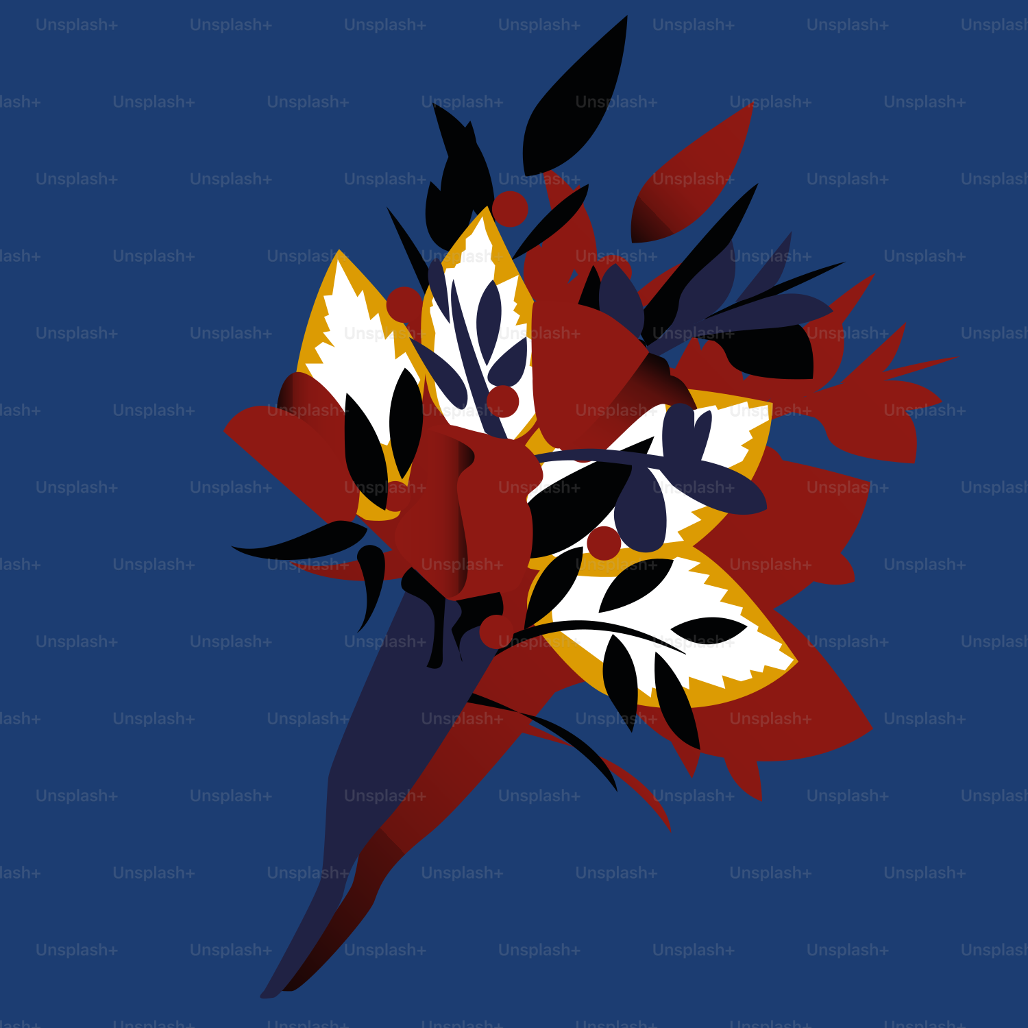 un ramo de flores rojas y blancas sobre fondo azul