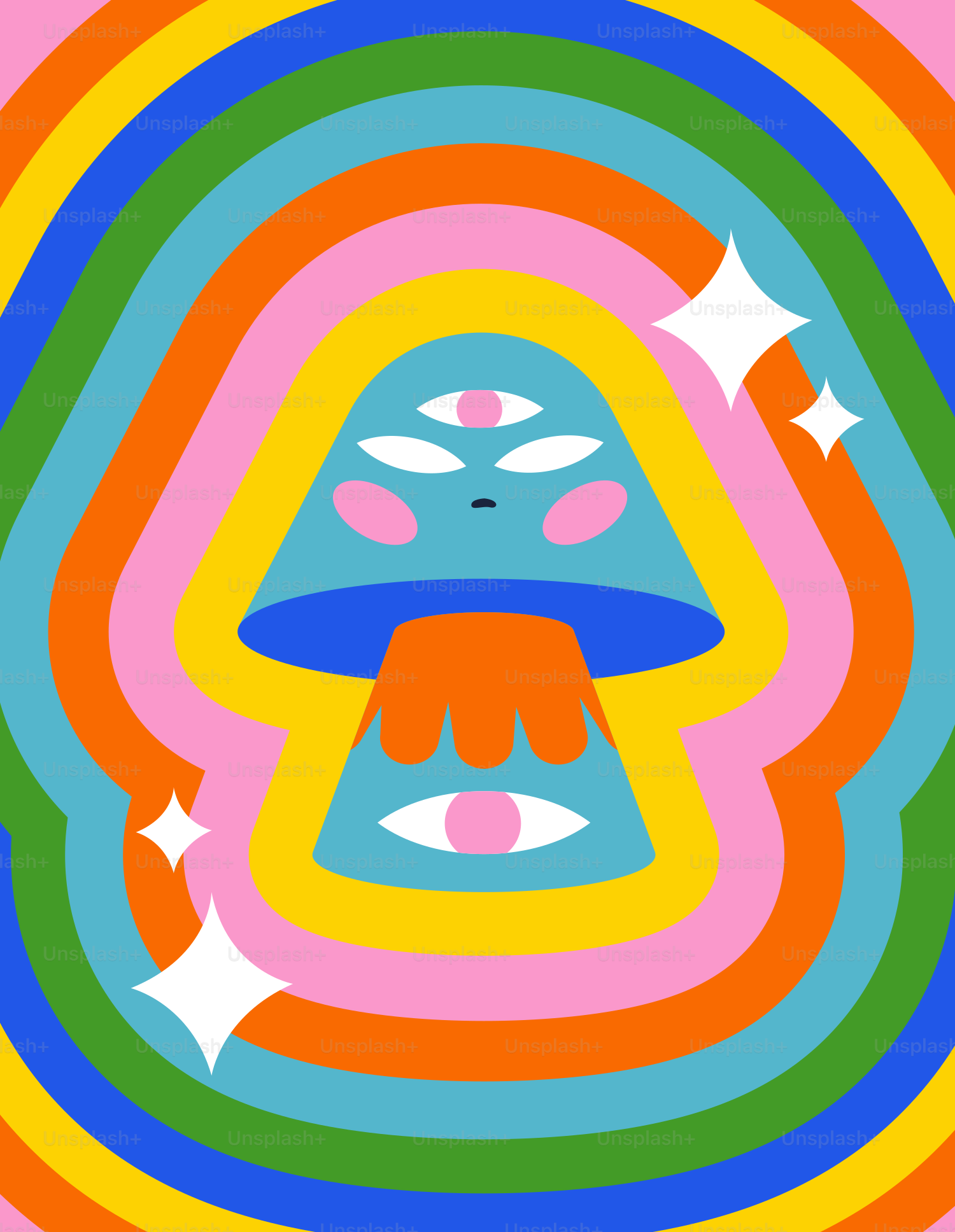 un dipinto astratto di un fungo con stelle al centro