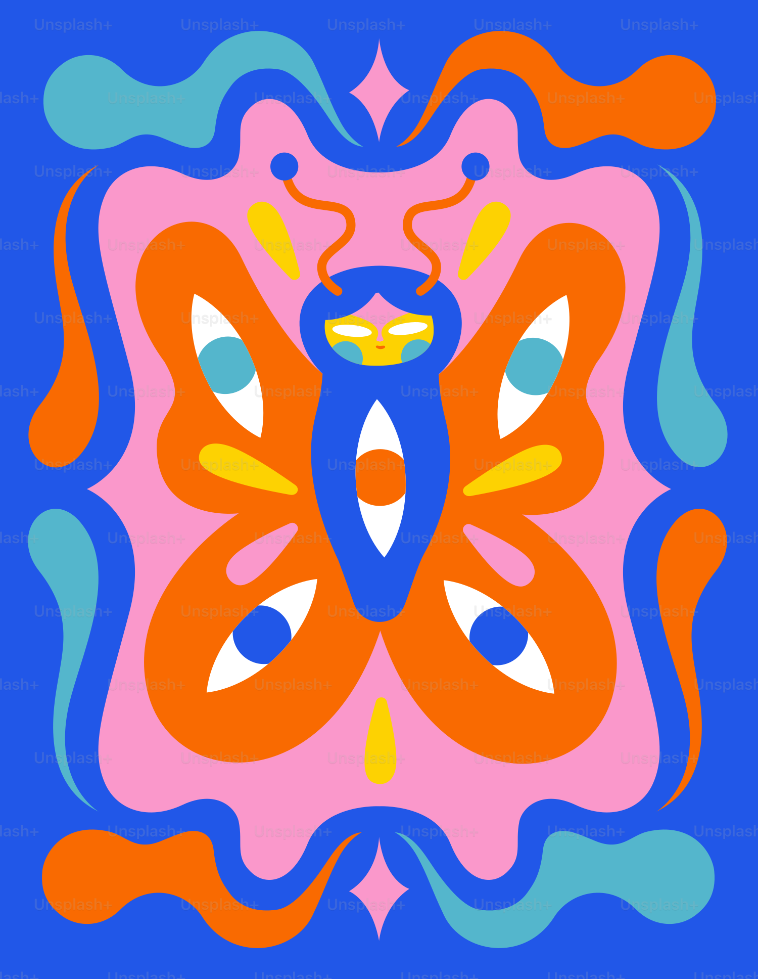 a blue and orange butterfly on a blue background