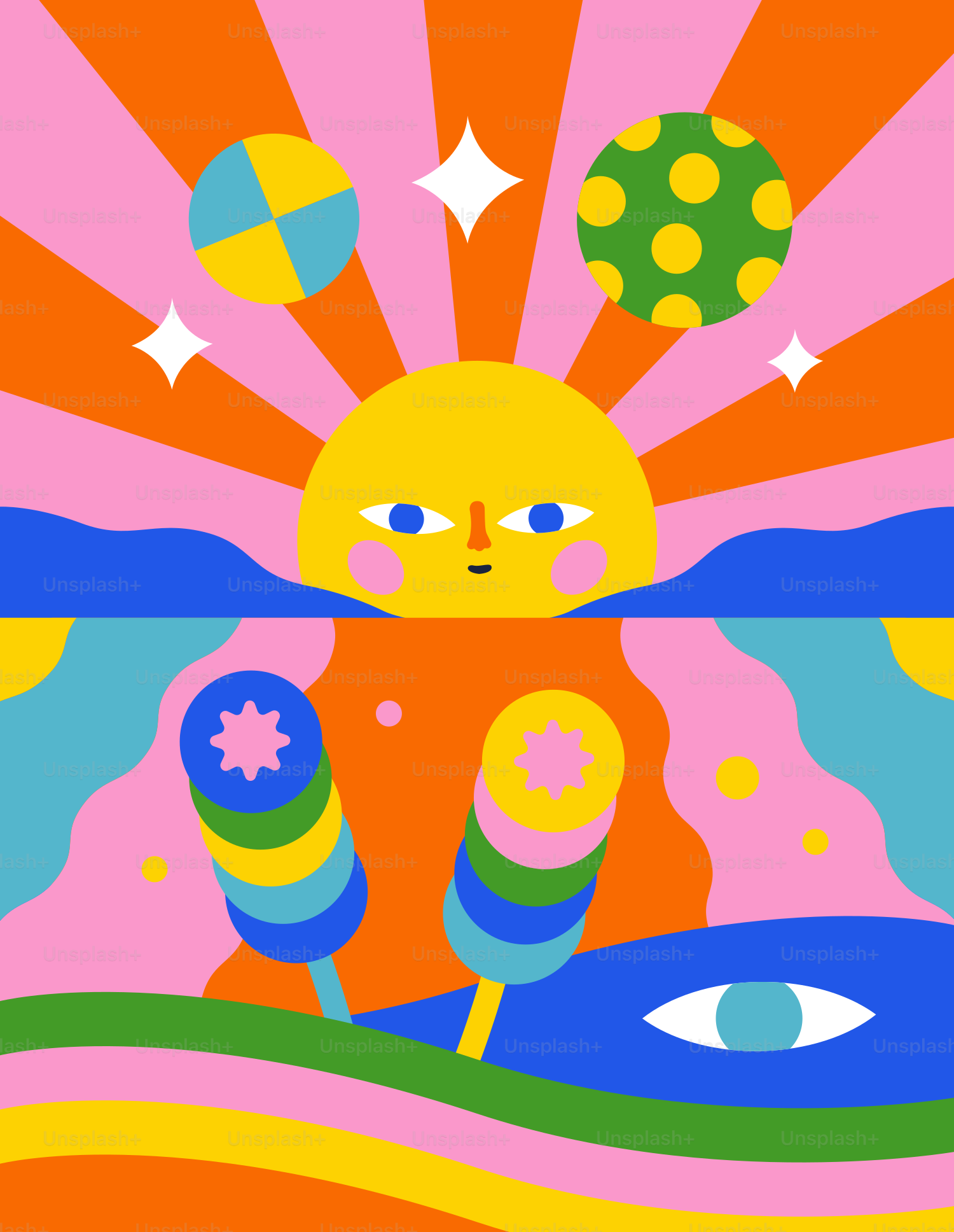 ein Gemälde einer Sonne über einem Gewässer