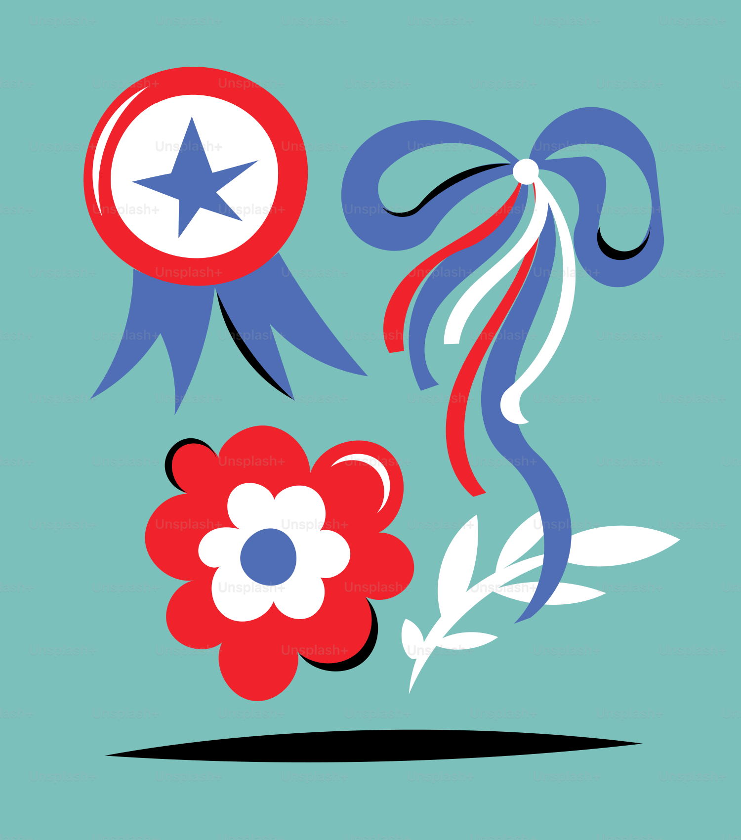 un fiore rosso, bianco e blu con una stella su di esso