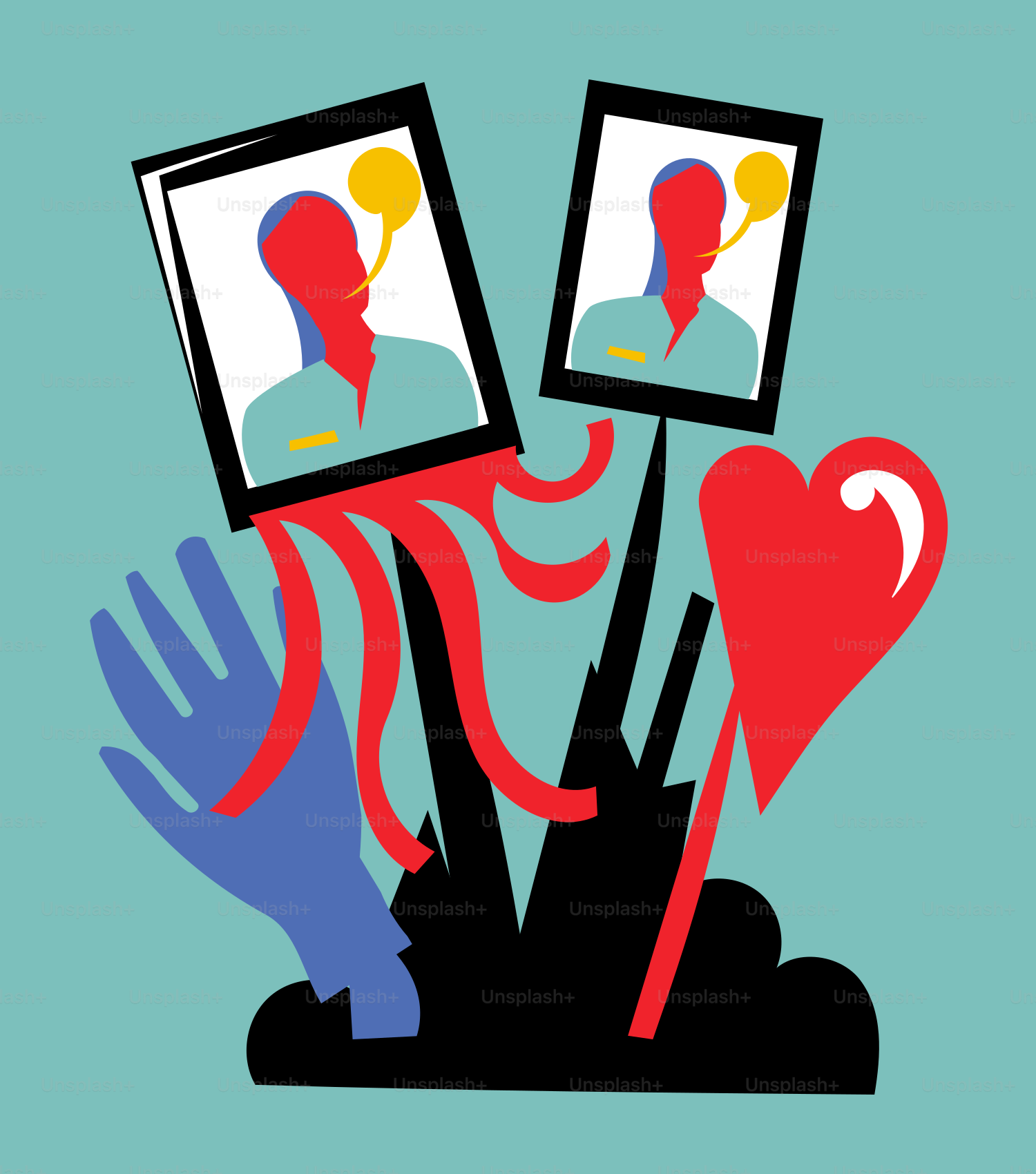 un paio di persone con le foto in testa