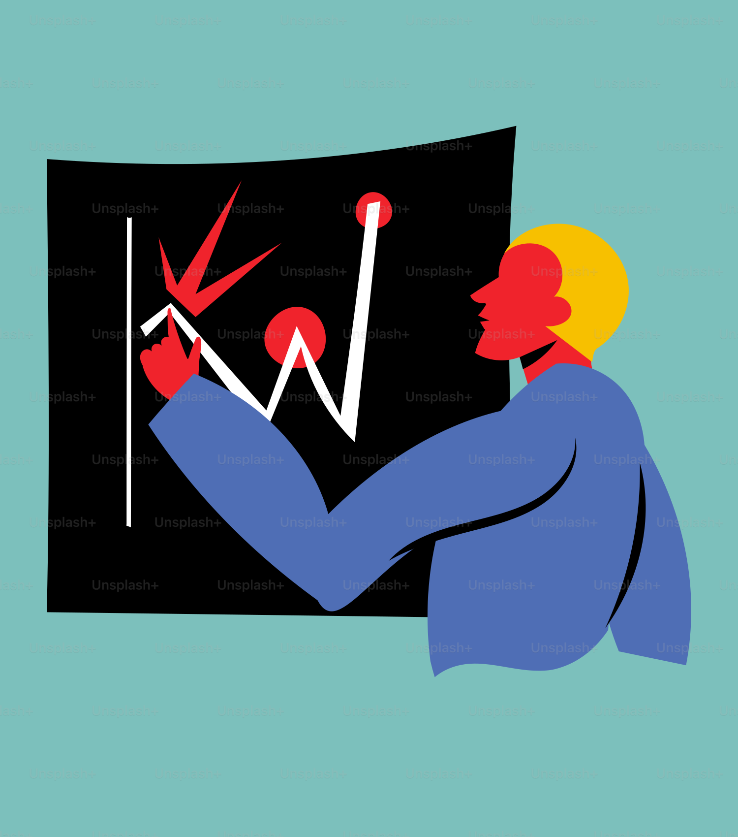 Un uomo sta guardando un grafico su una lavagna