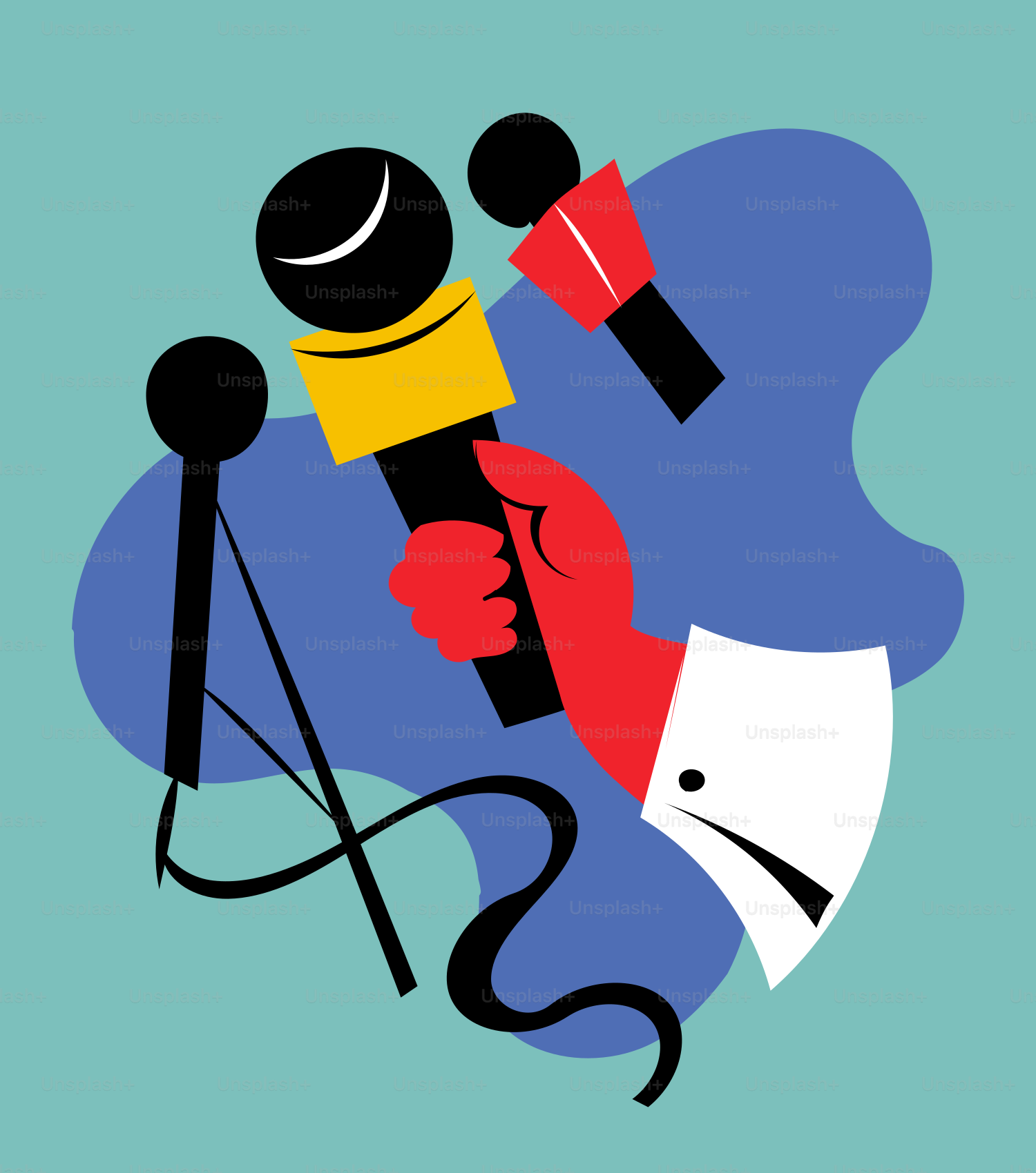 a poster of a person holding a microphone