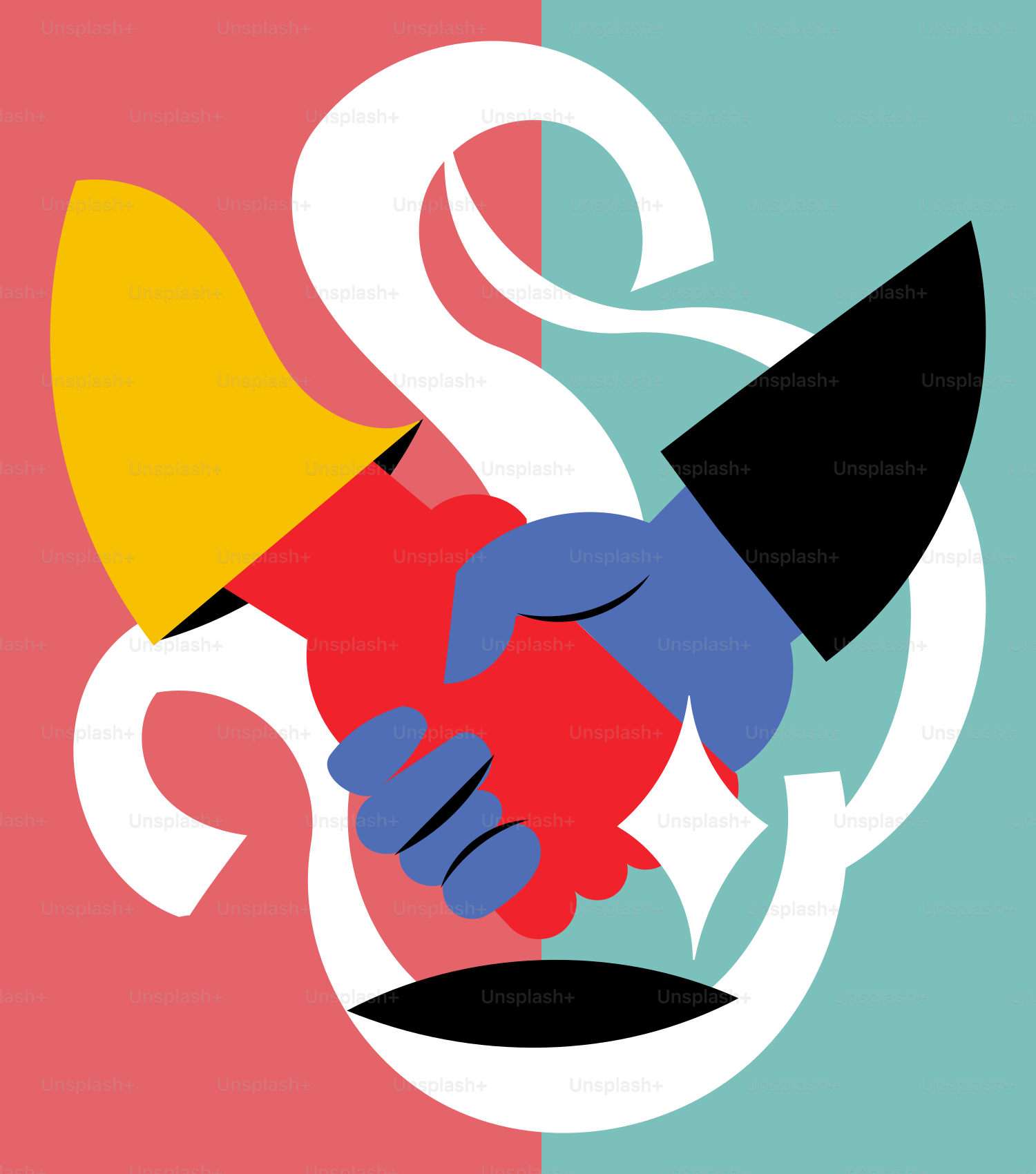 due mani che si scuotono su uno sfondo colorato