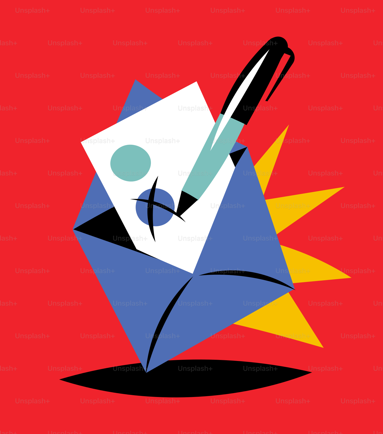 a picture of a pen and paper on a red background