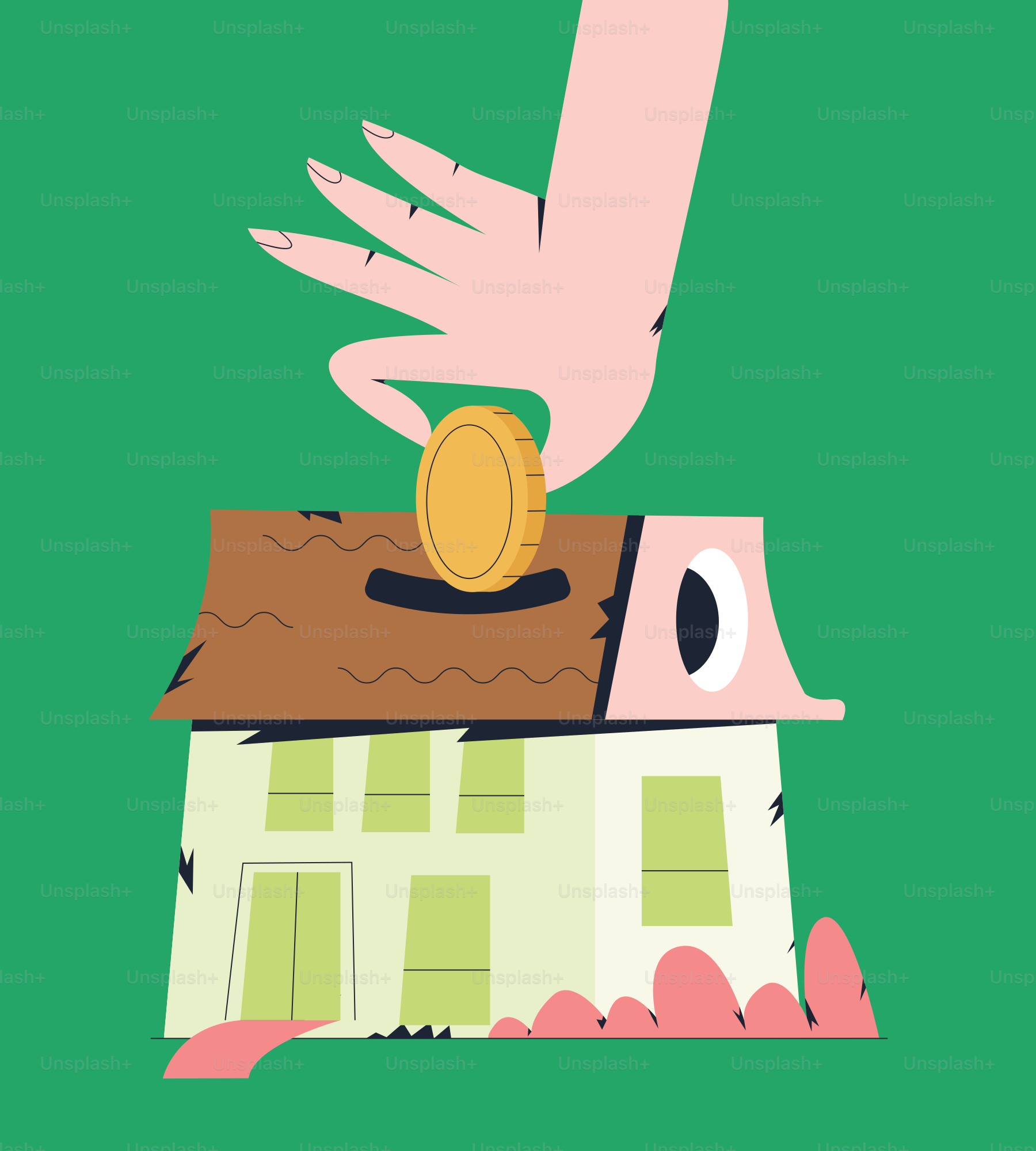 a hand putting a coin into a house