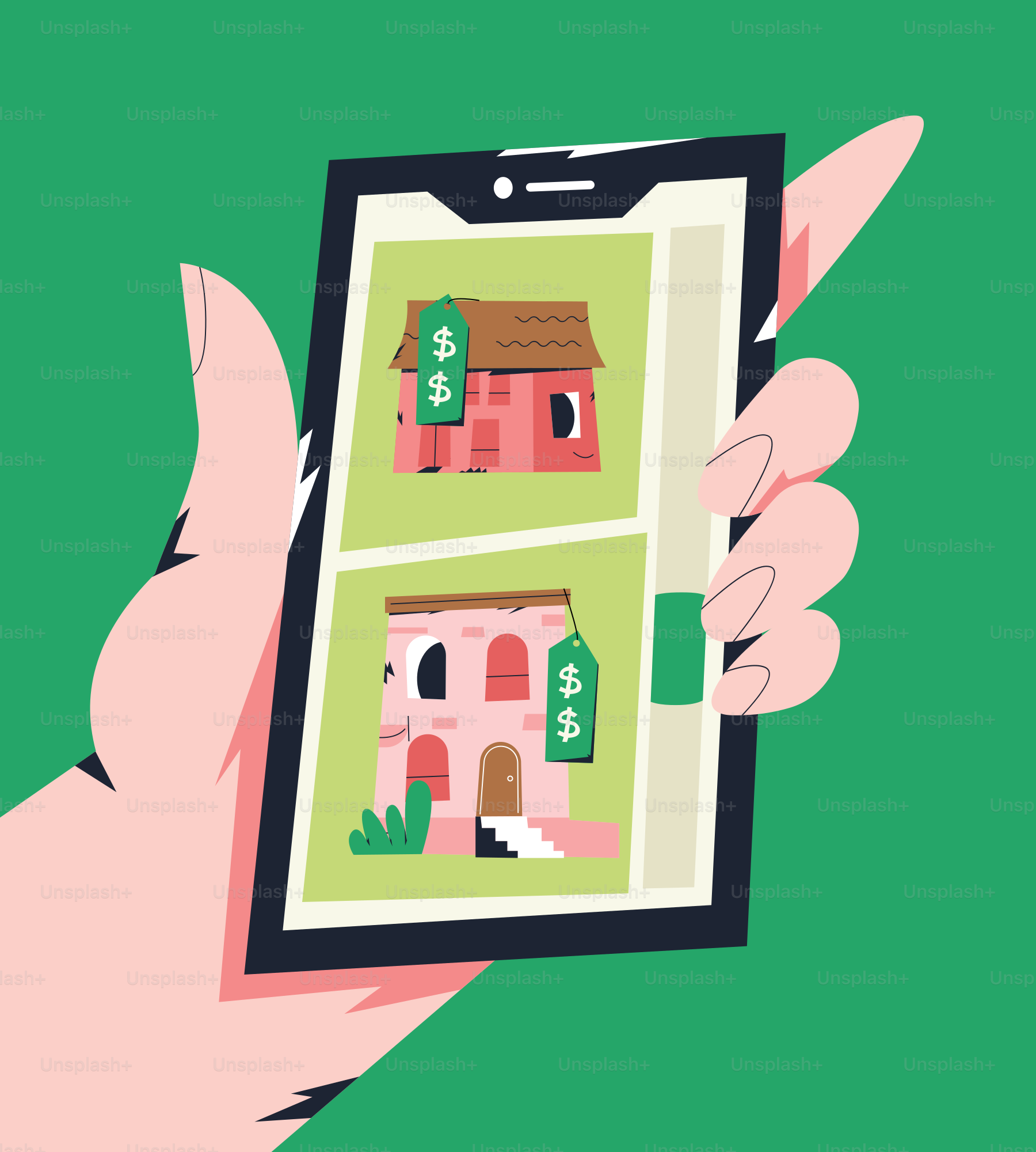 a person holding a tablet with a picture of a house on it