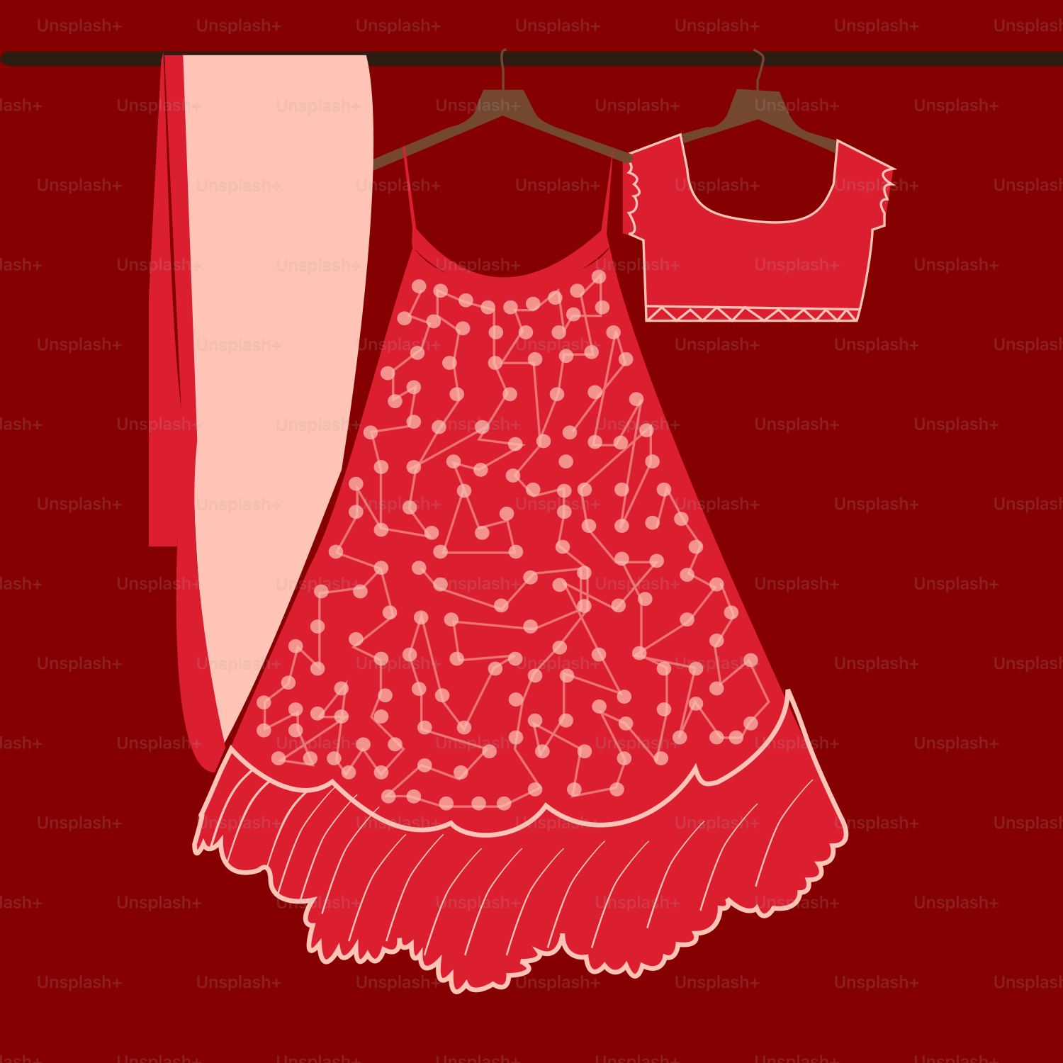 une robe rouge accrochée à une corde à linge