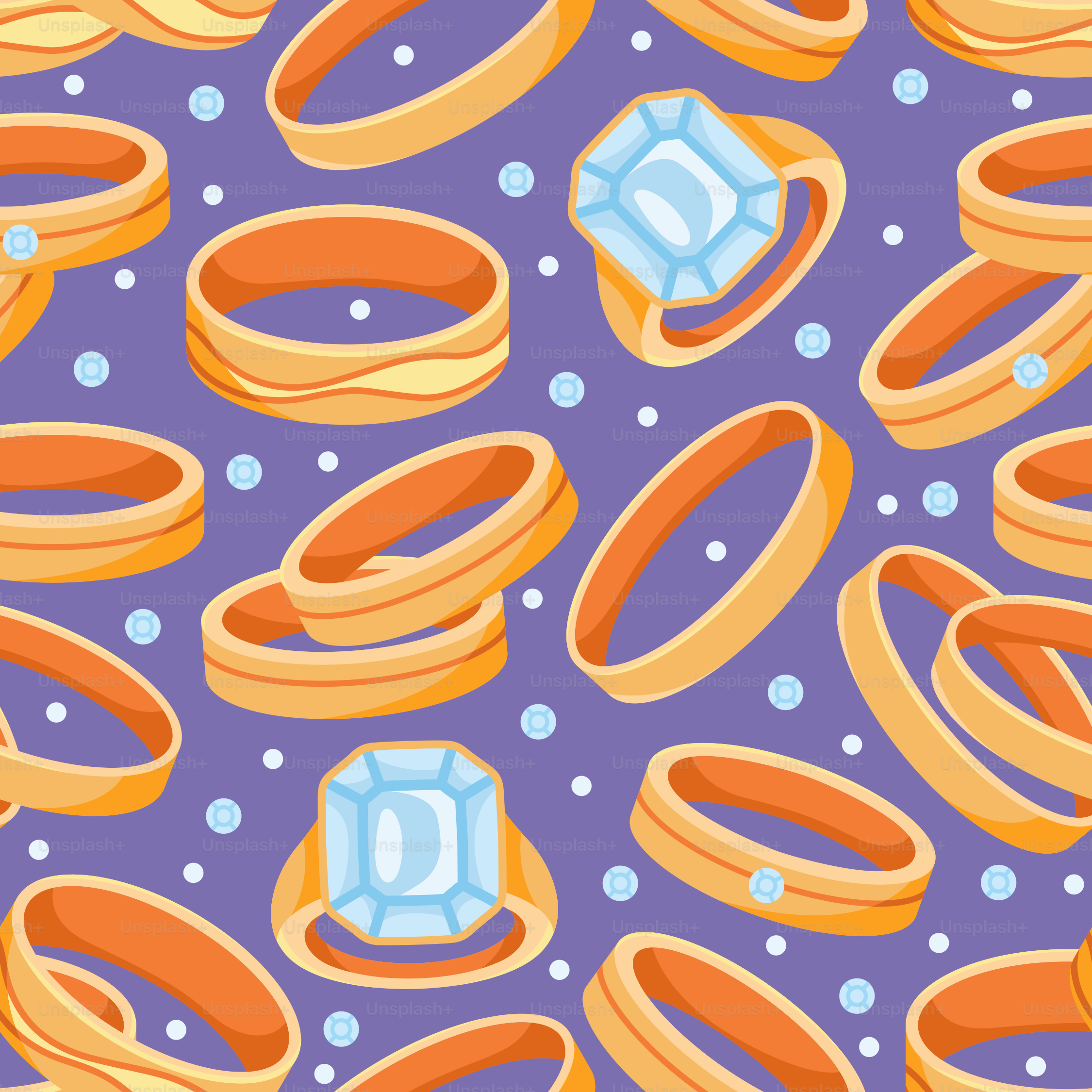 a lot of rings that are on a purple surface