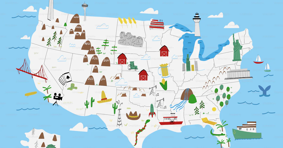 Um mapa ilustrado dos Estados Unidos vetor – Imagem sobre Mapa na Unsplash