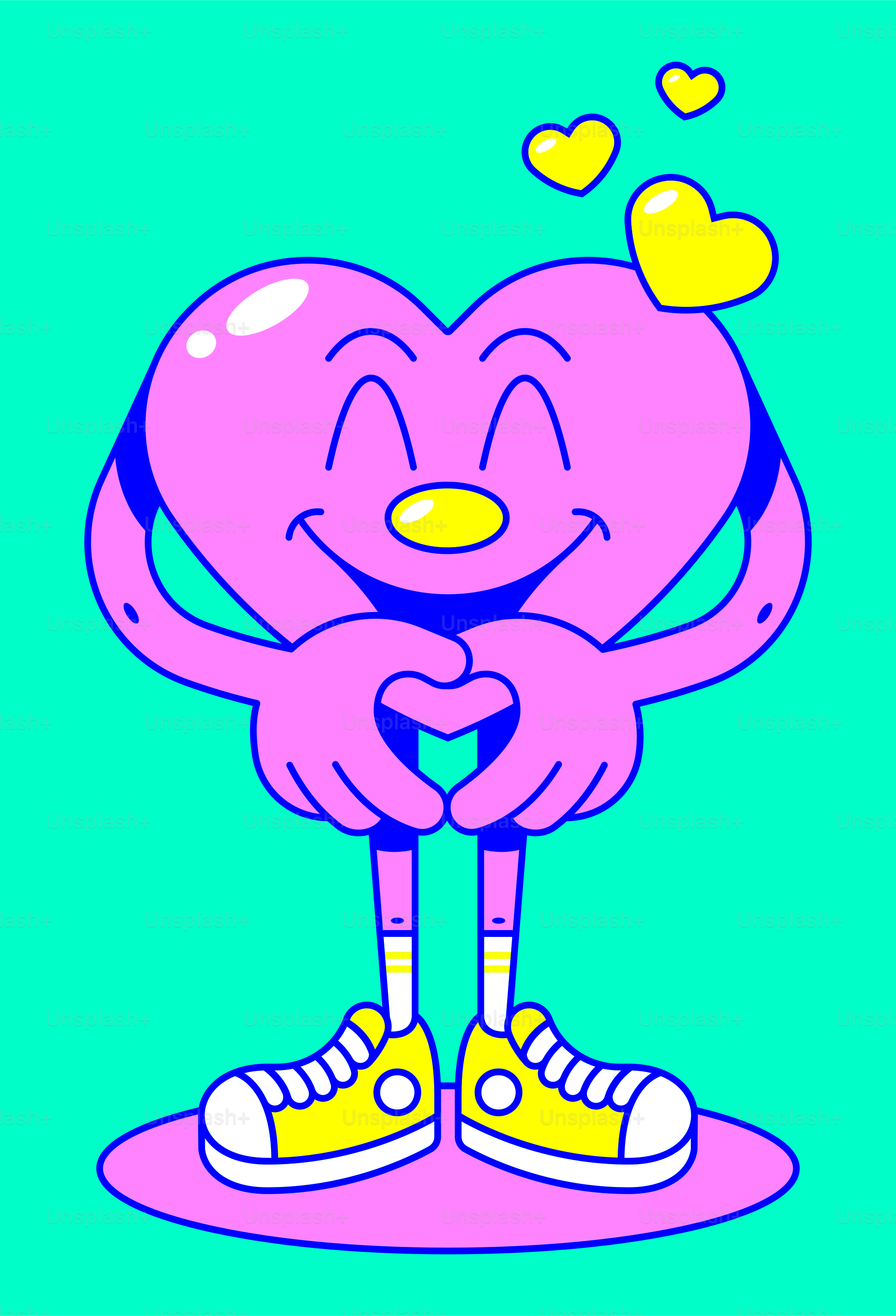 a drawing of a pink heart on a blue background