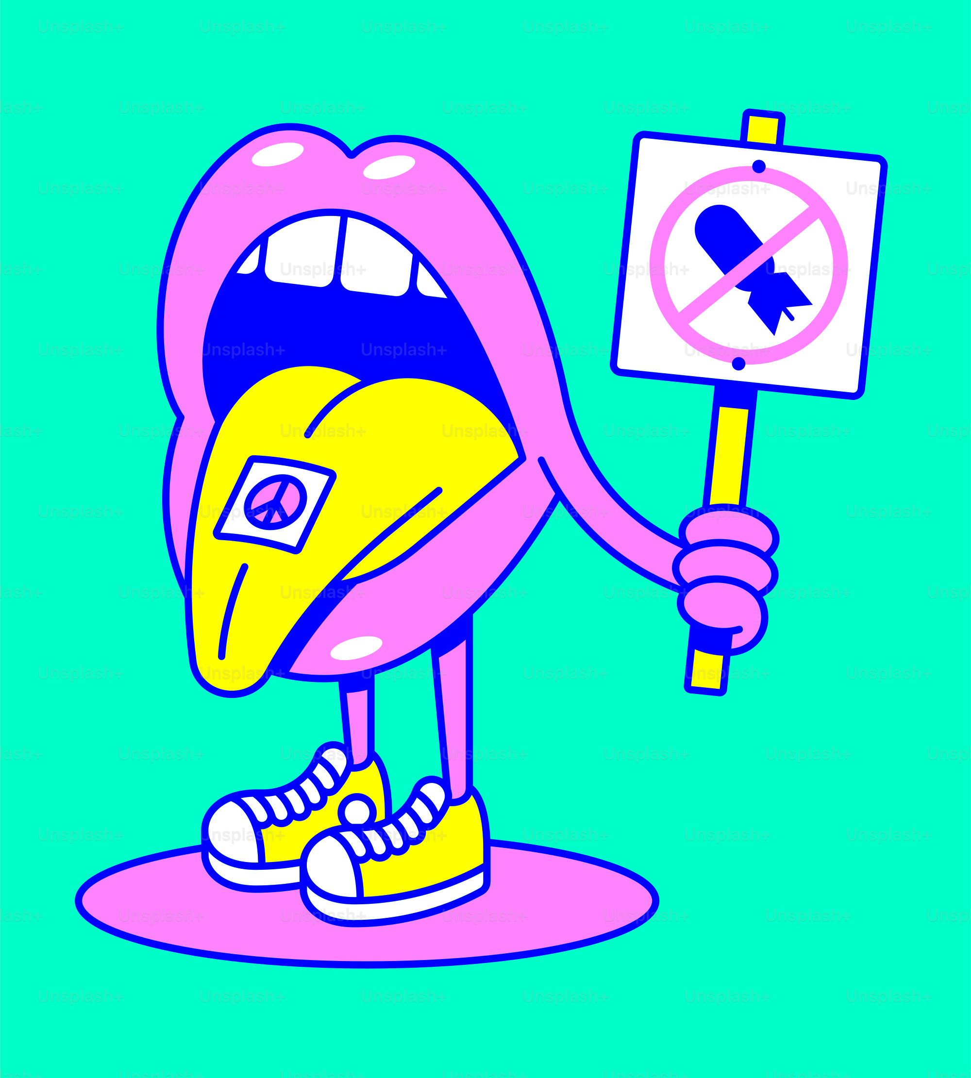 a cartoon of a person holding a sign