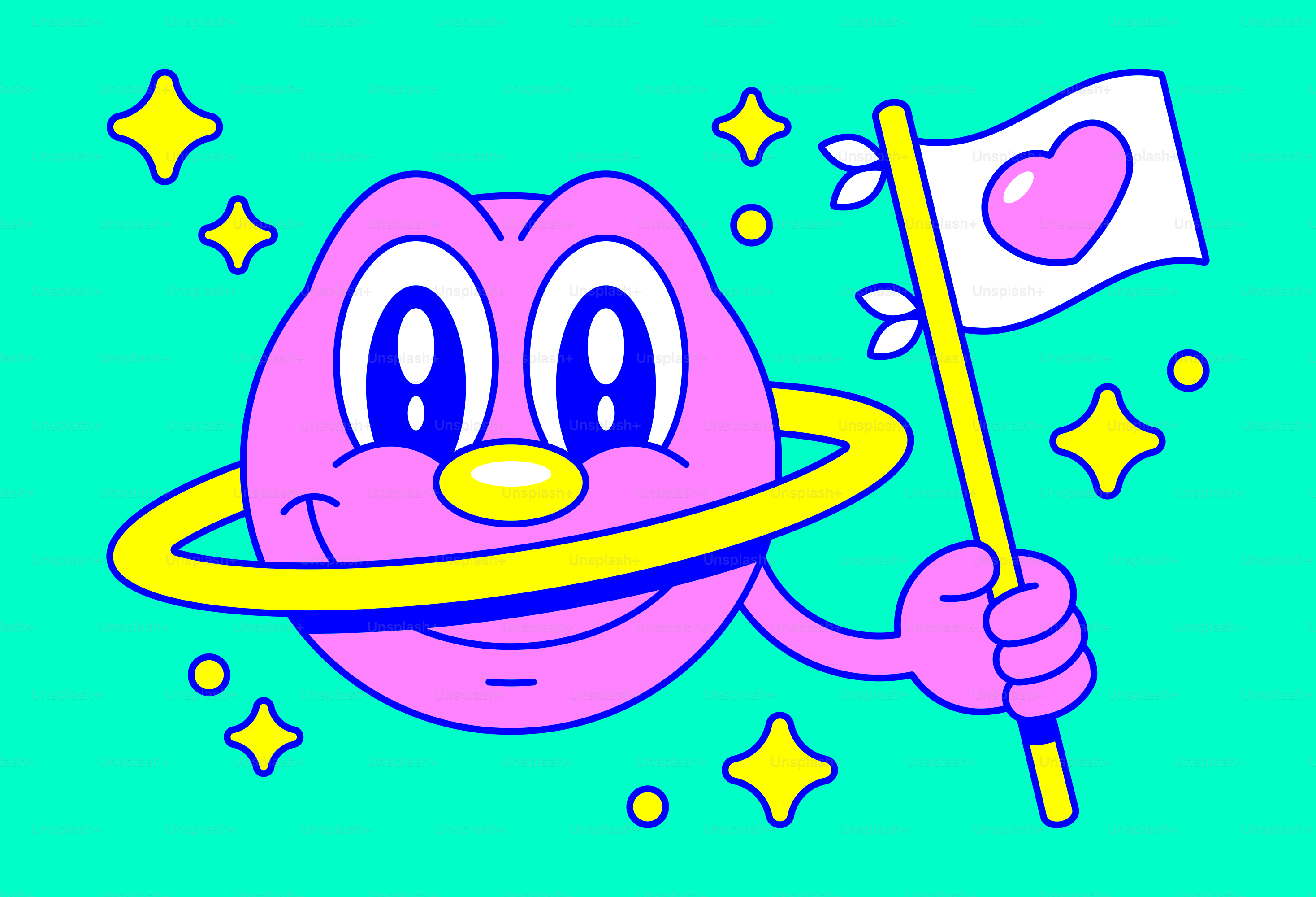 a cartoon character holding a flag and smiling