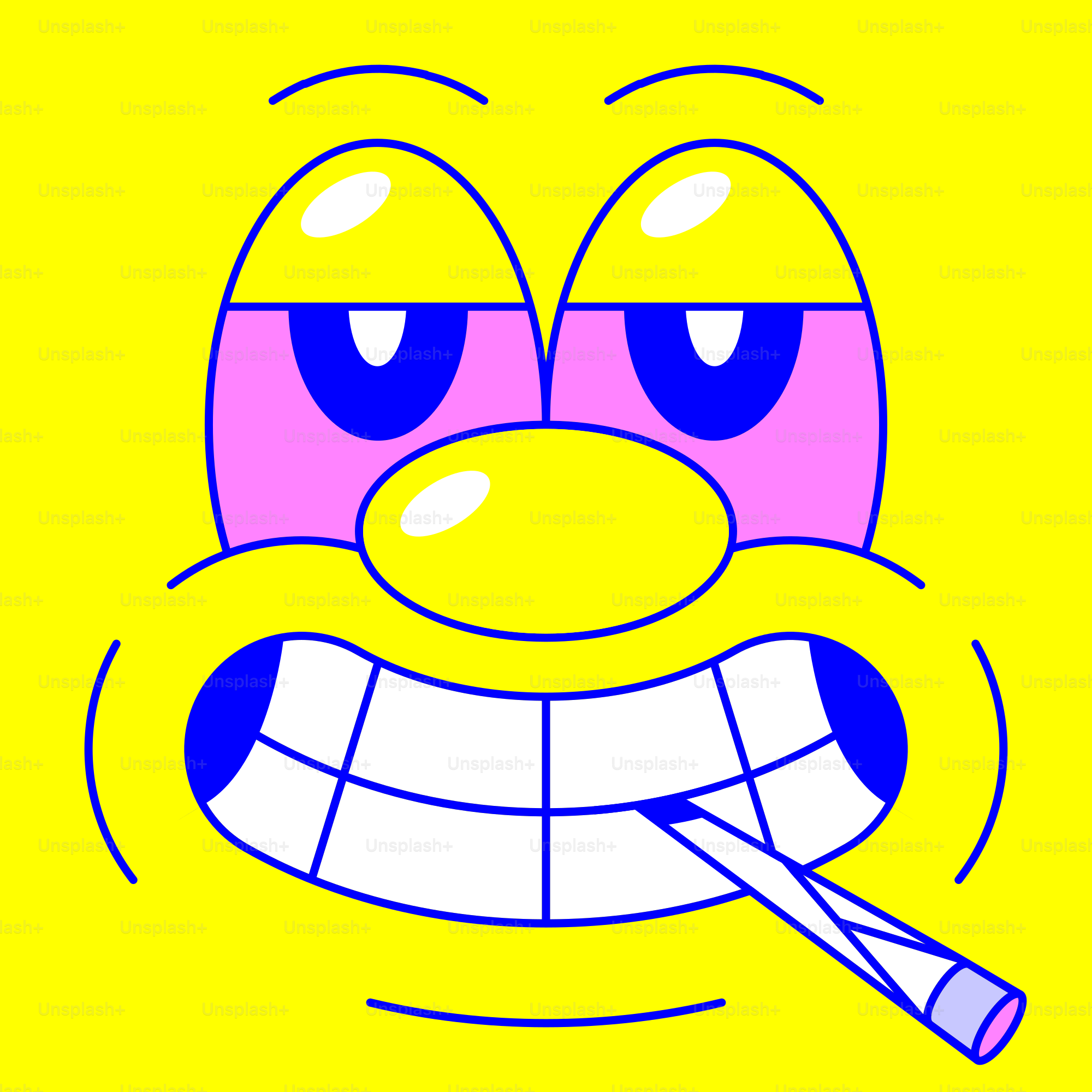 Una faccia da cartone animato con uno spazzolino in bocca