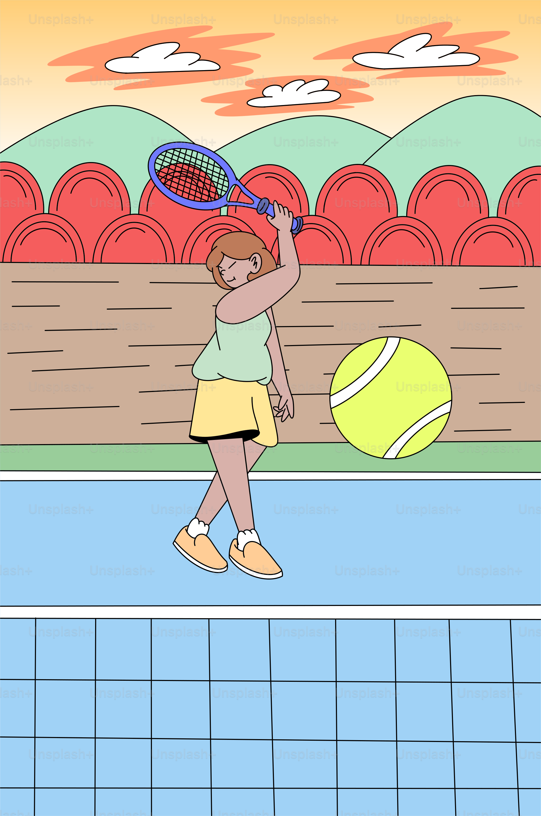 una mujer sosteniendo una raqueta de tenis encima de una cancha de tenis