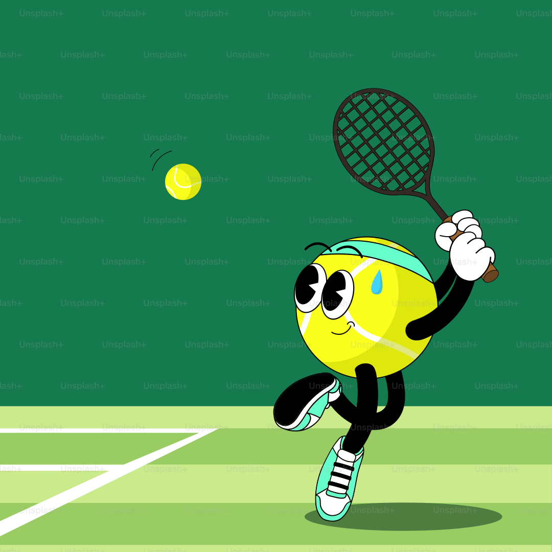 a cartoon tennis player hitting a ball with a racket