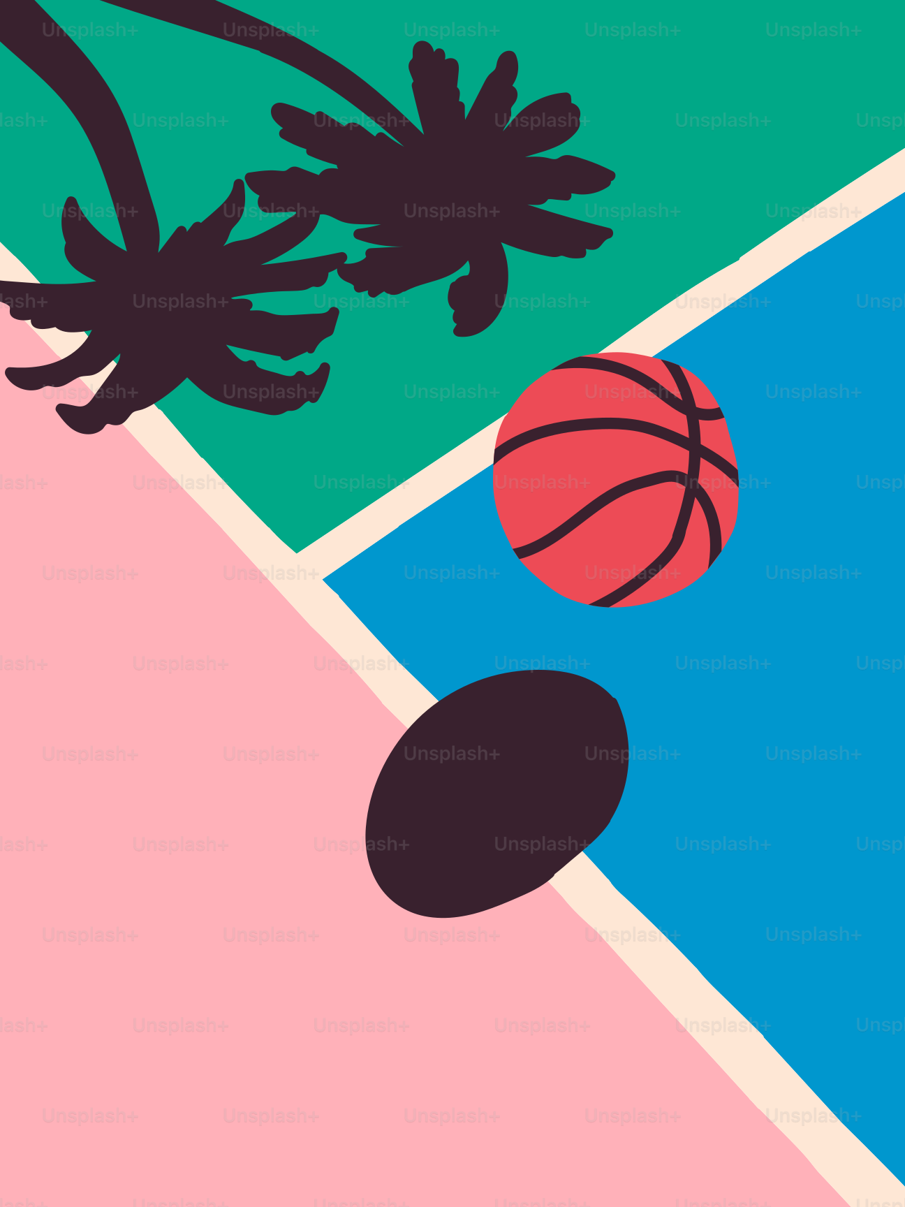 a basketball and a ball on a colorful background
