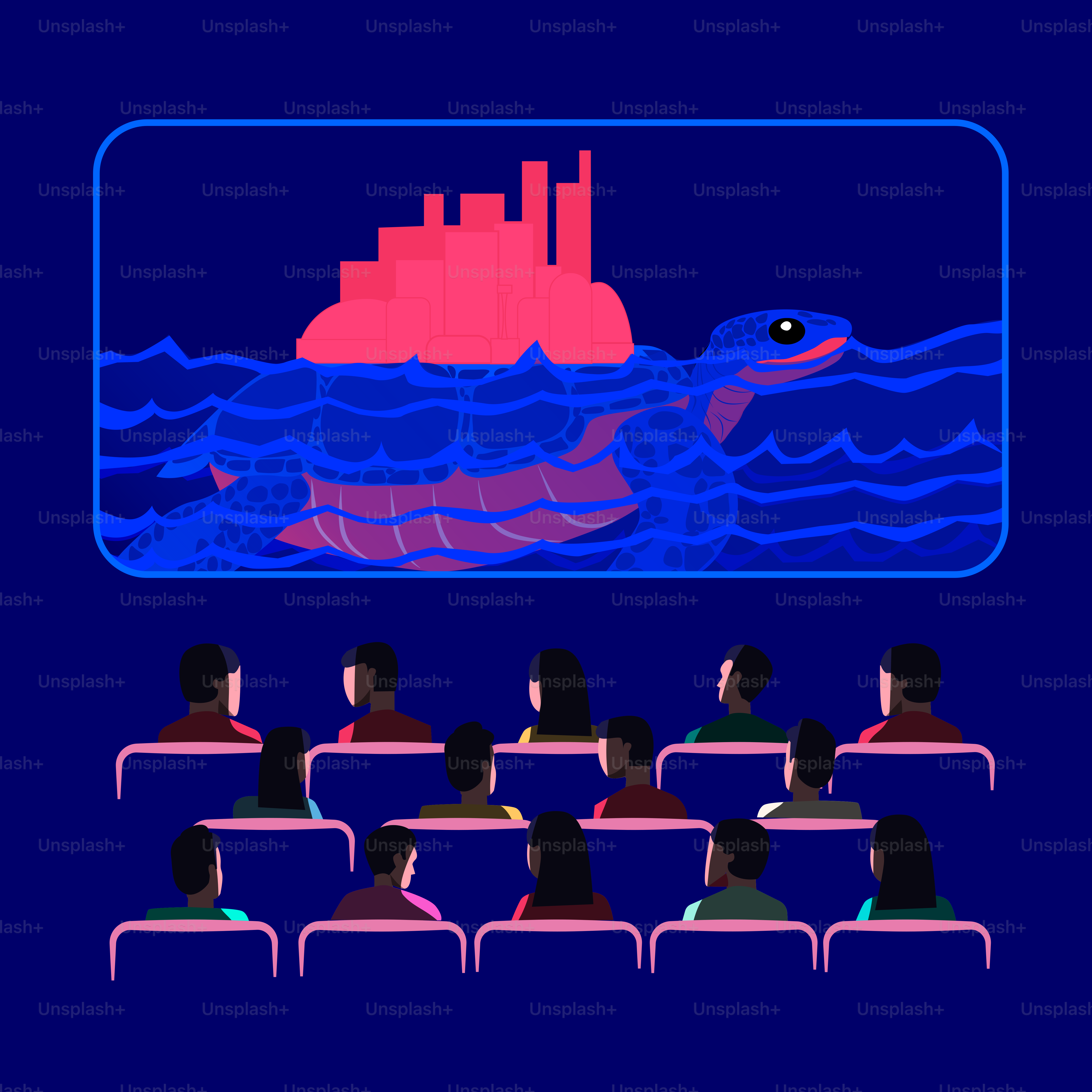 a group of people sitting in front of a tv screen