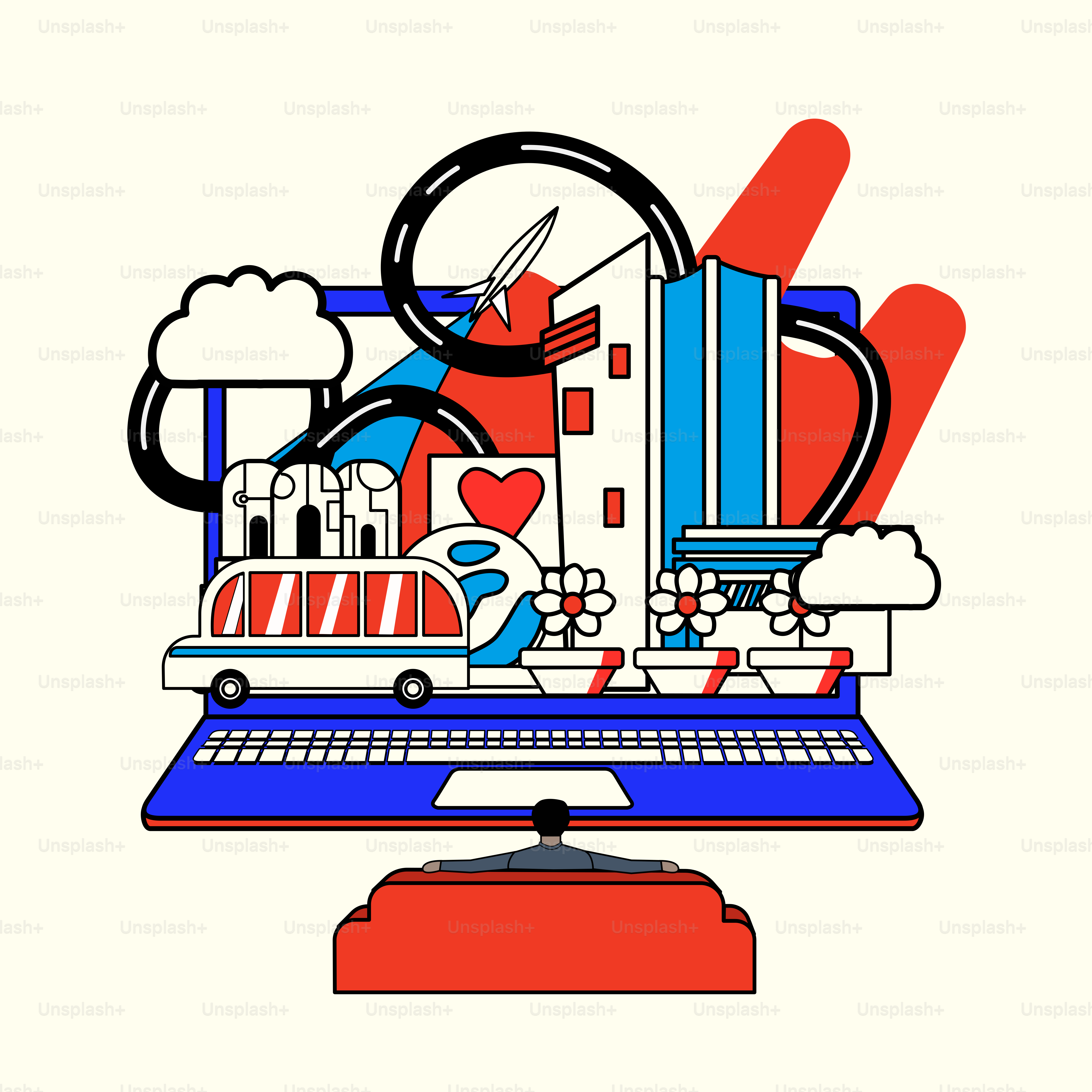 a drawing of a laptop with a clock on top of it