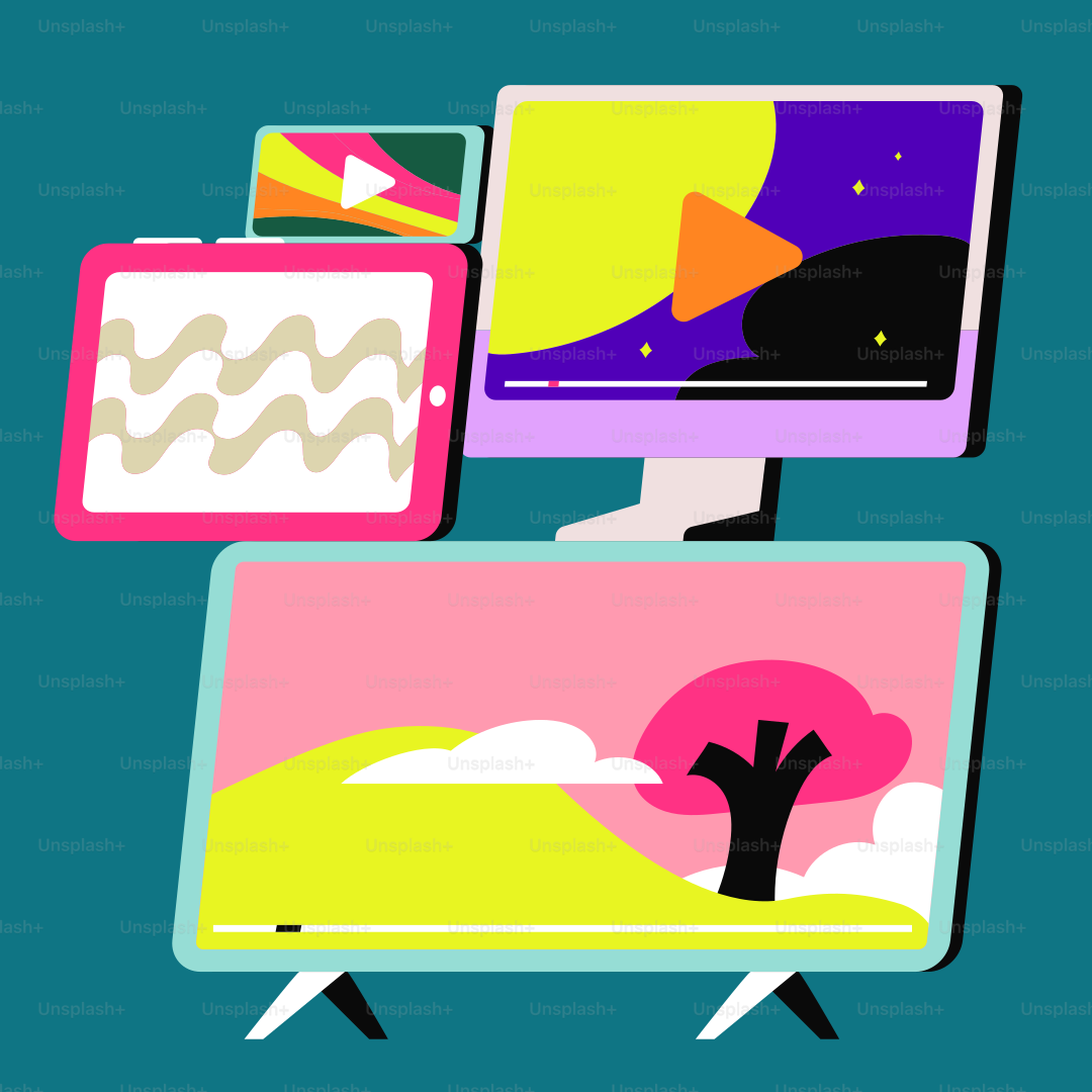 TV layar datar yang duduk di atas meja