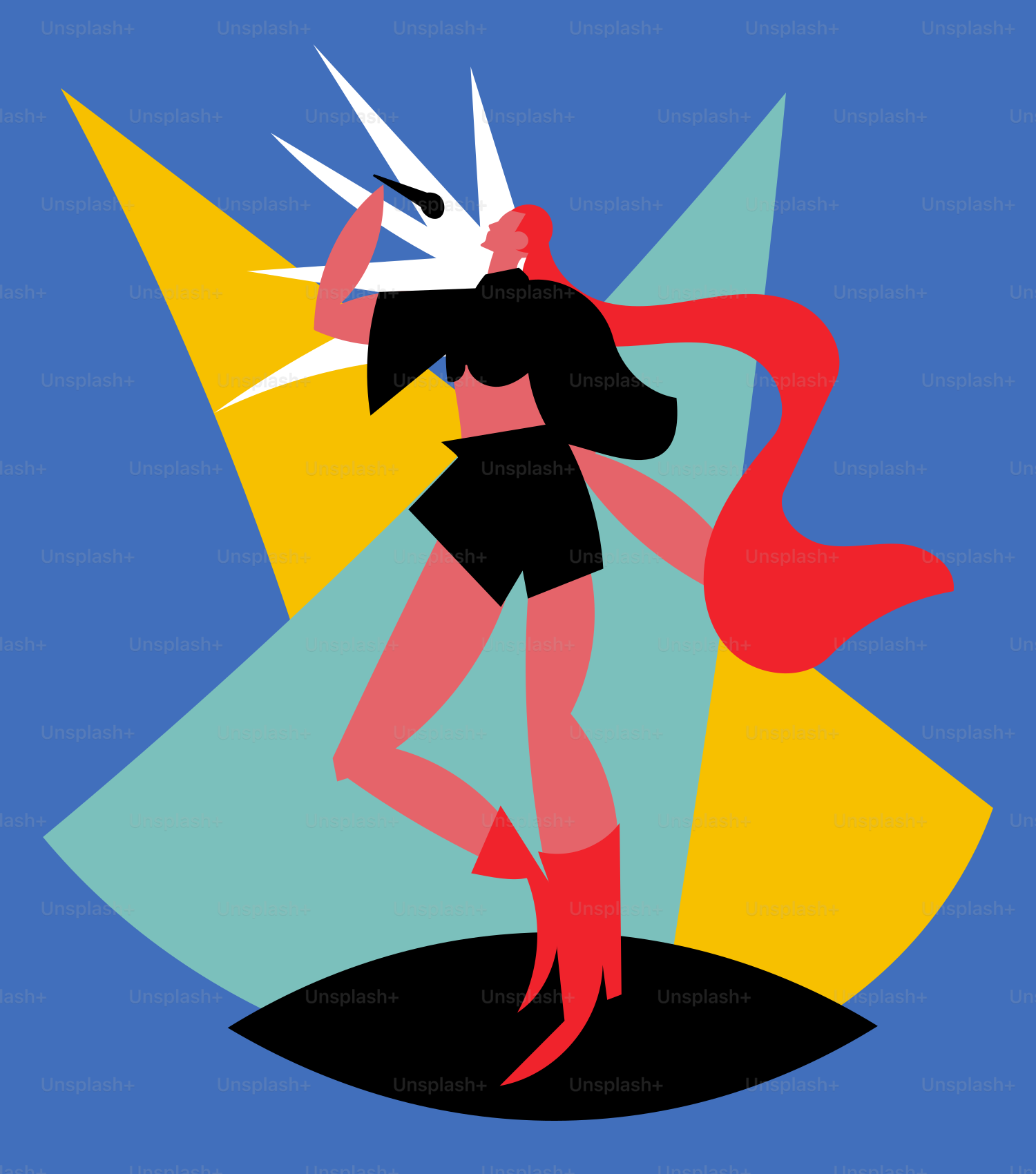 una mujer con un vestido negro y una bufanda roja alrededor del cuello