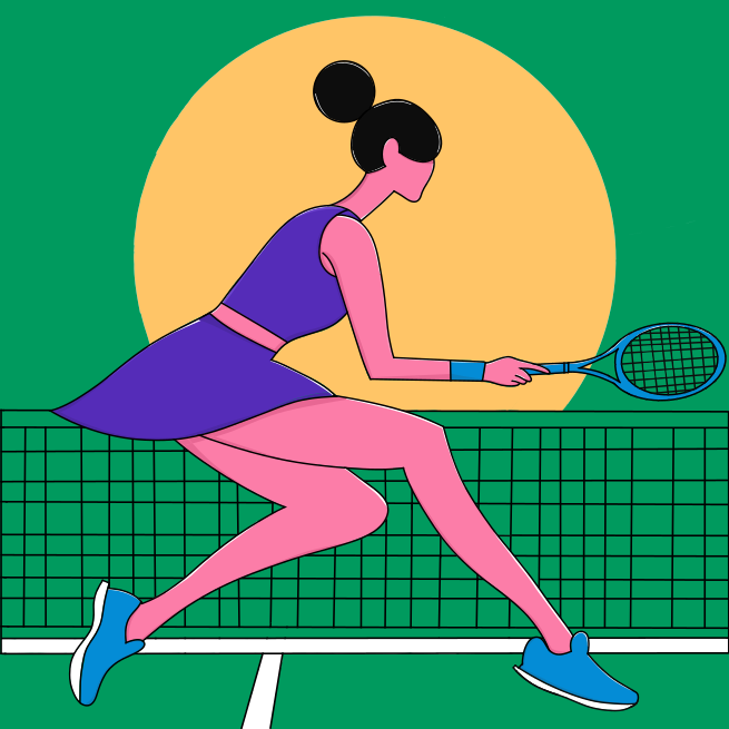 Una donna sta giocando a tennis su un campo da tennis