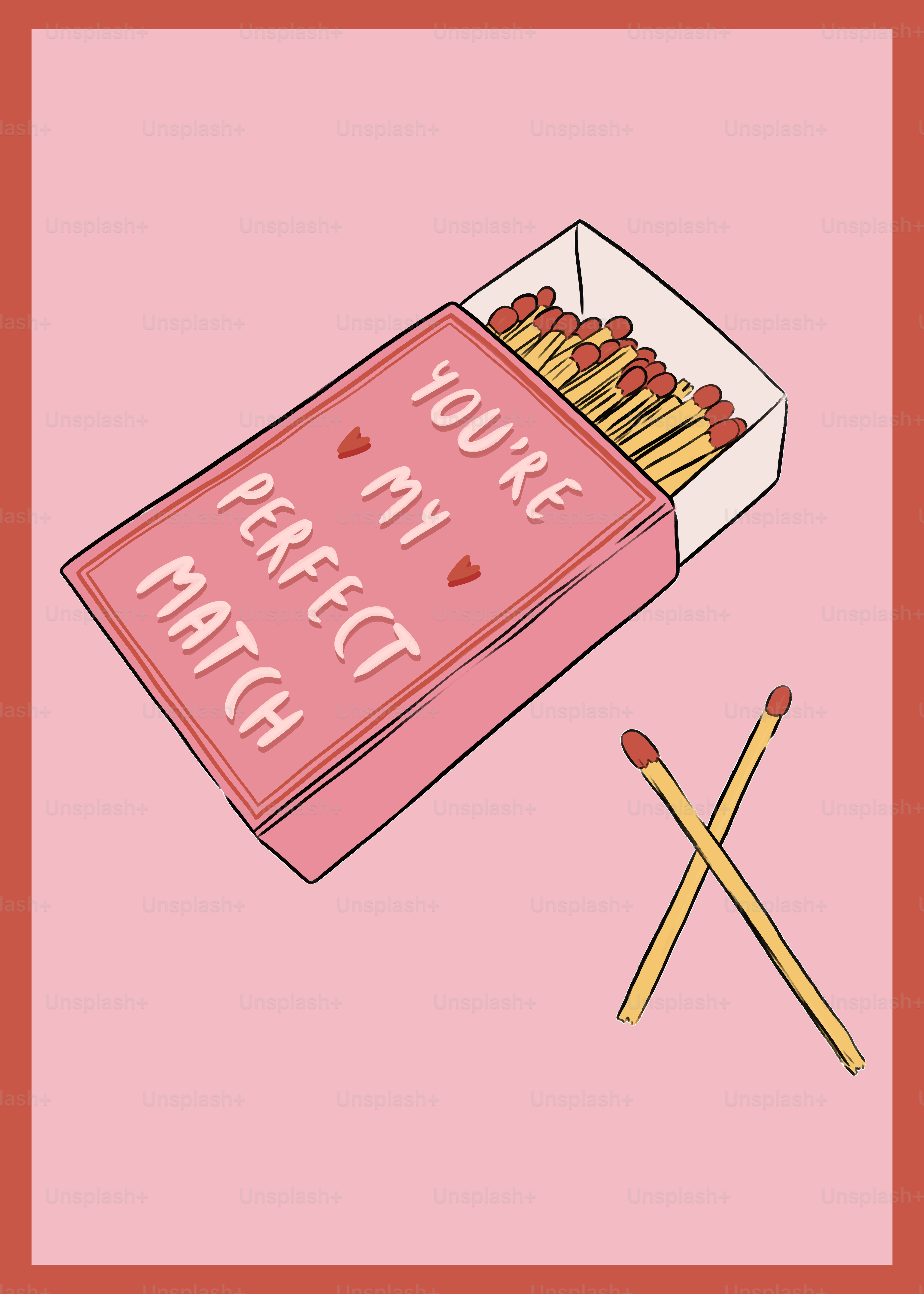 a box of matches and a match stick on a pink background