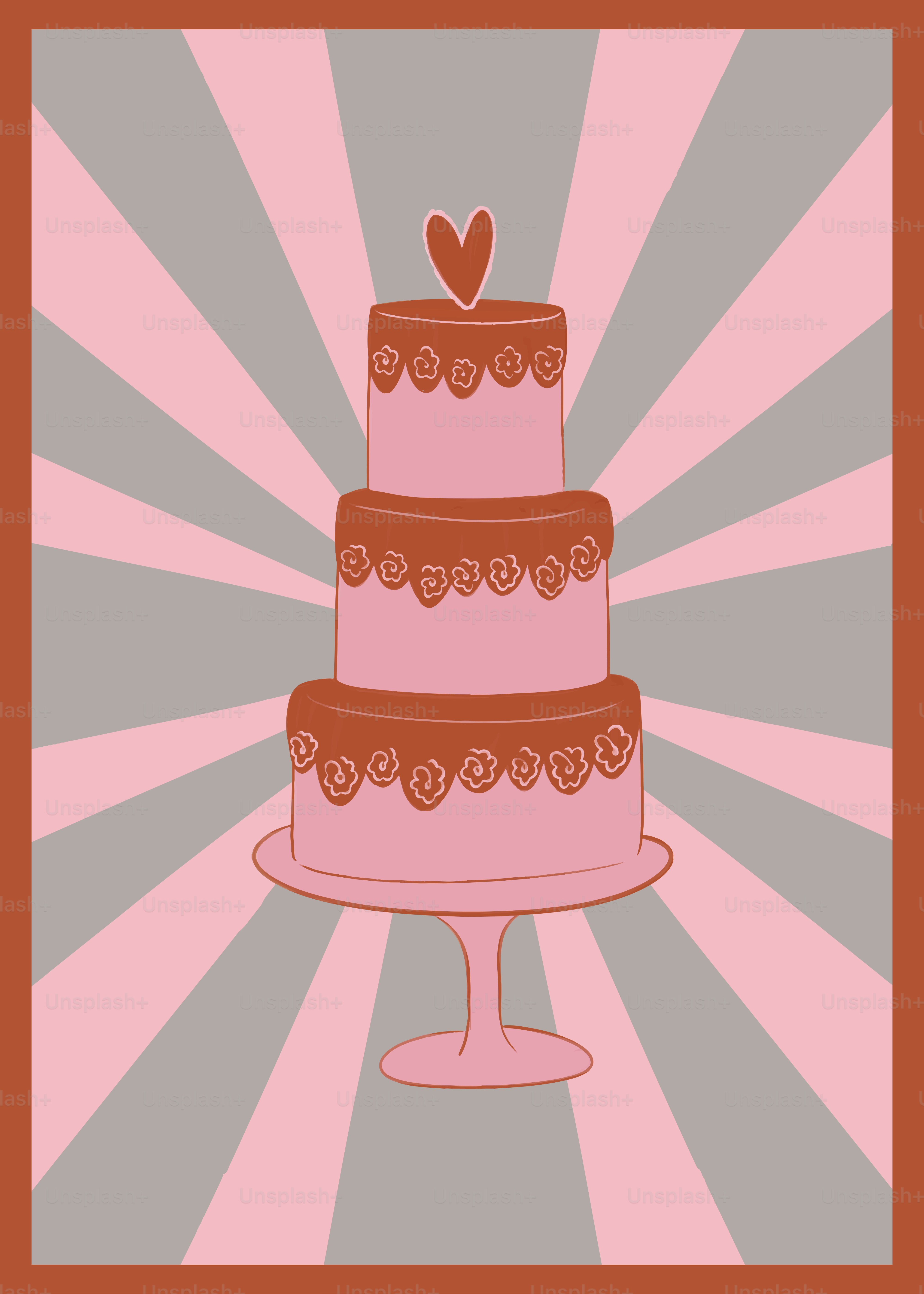 a three layer cake with a heart on top