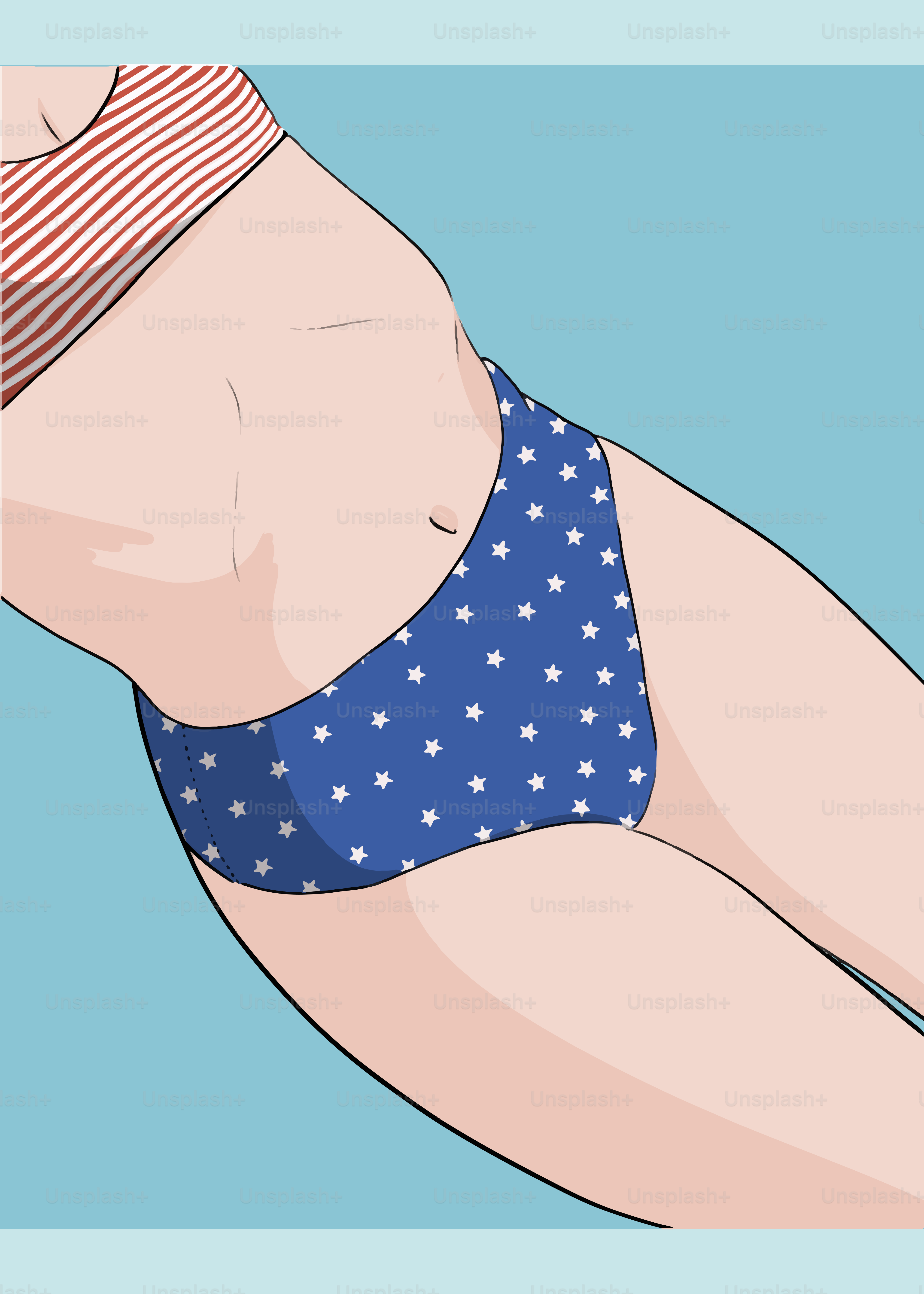 Una mujer con un bikini azul con estrellas