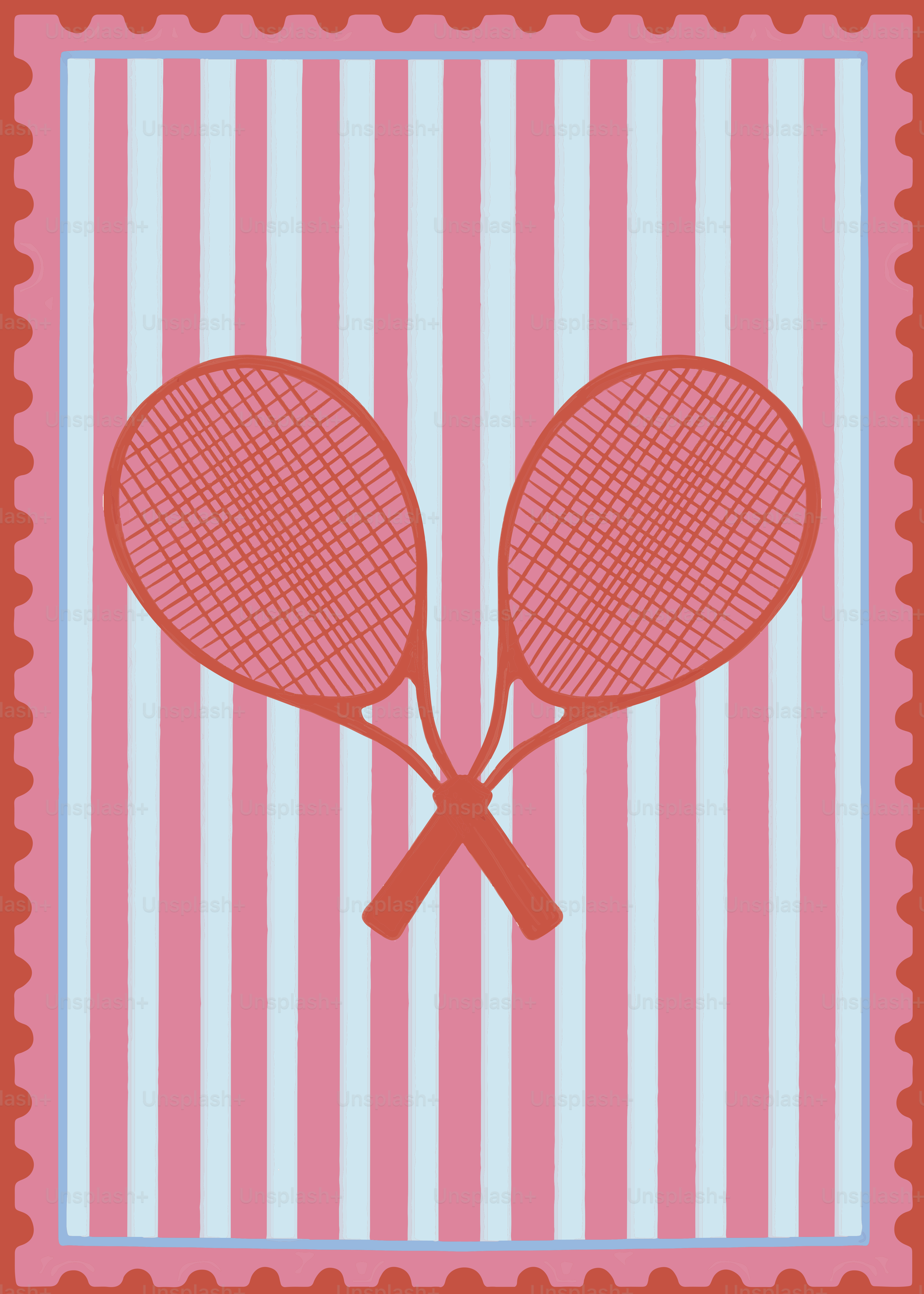 dos raquetas de tenis sobre fondo a rayas rosas y blancas