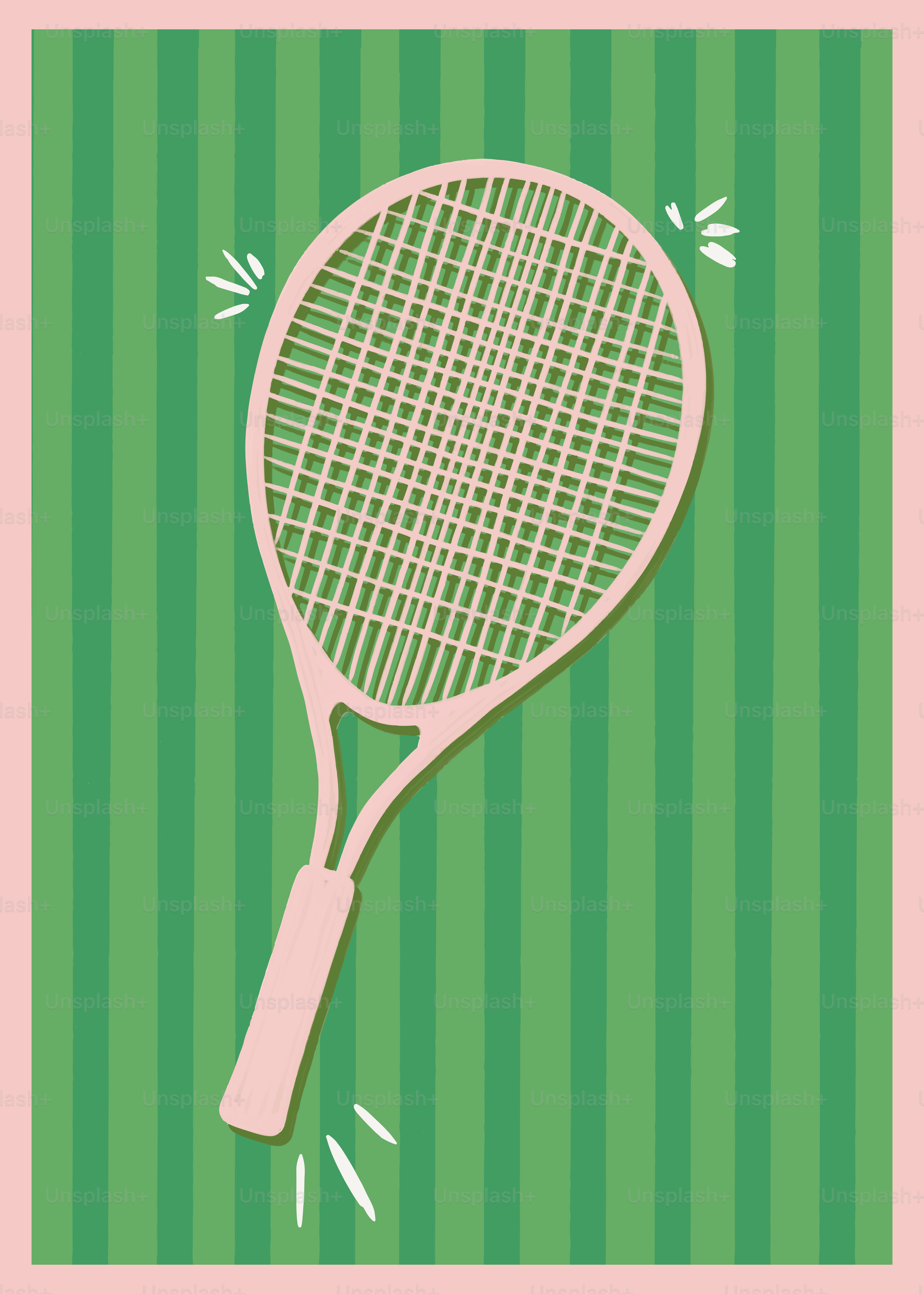 a tennis racquet on a green striped background