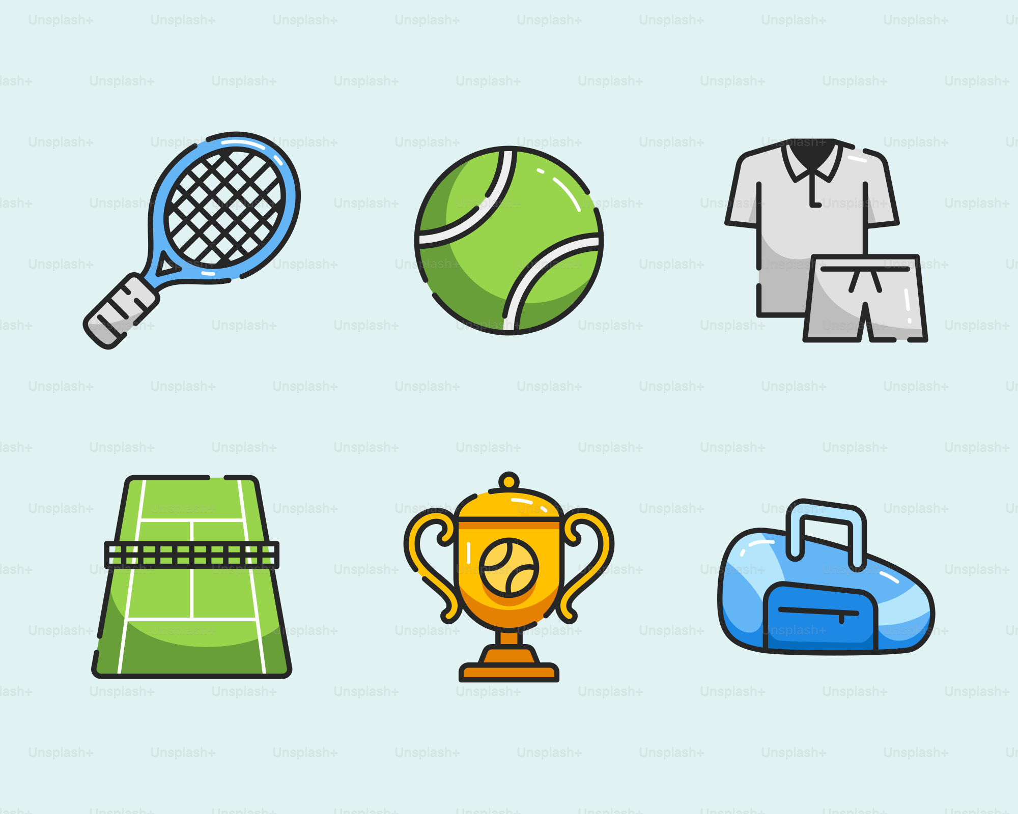 Eine Reihe verschiedener Gegenstände auf einem blauen Hintergrund