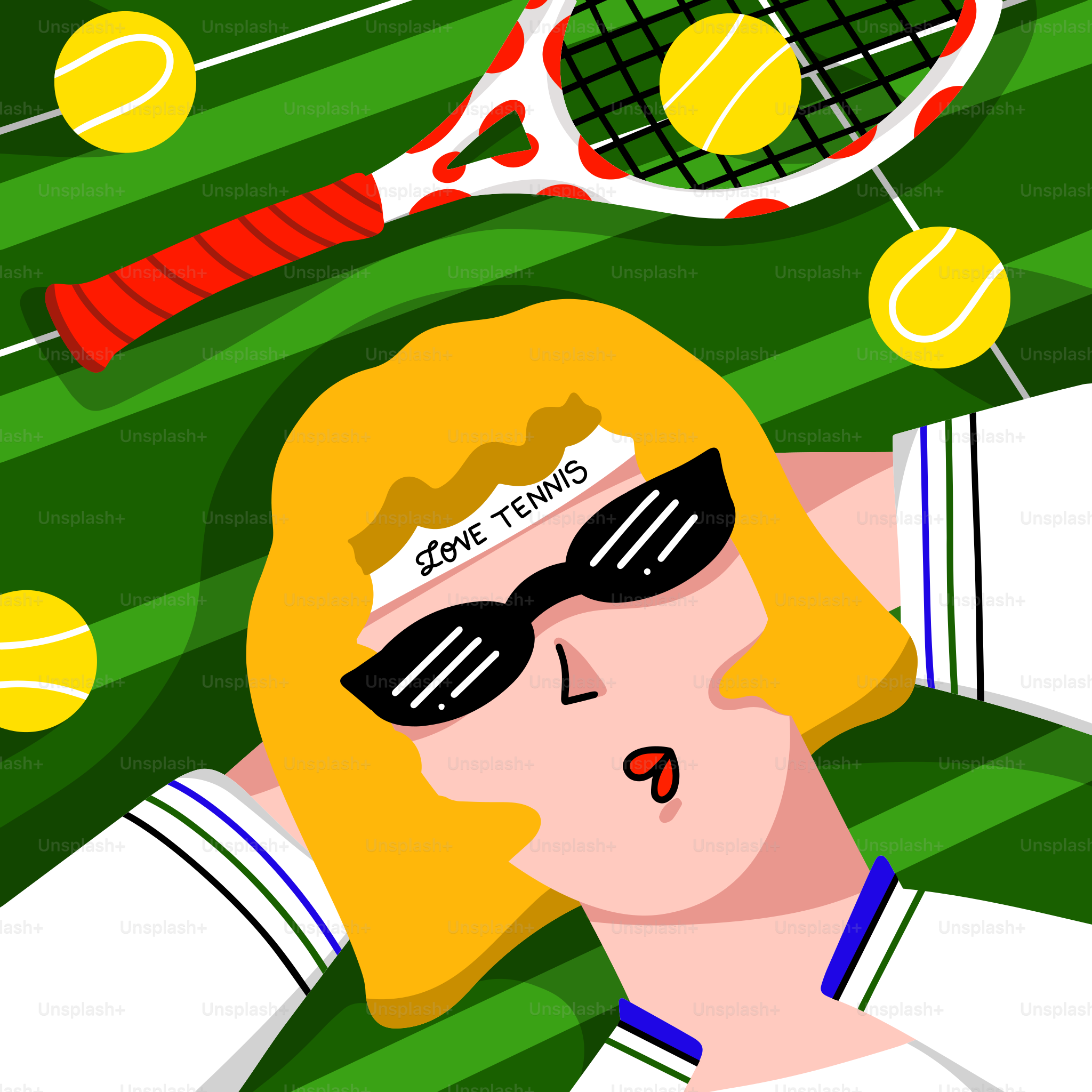 サングラスとラケットを持ったテニス選手の絵