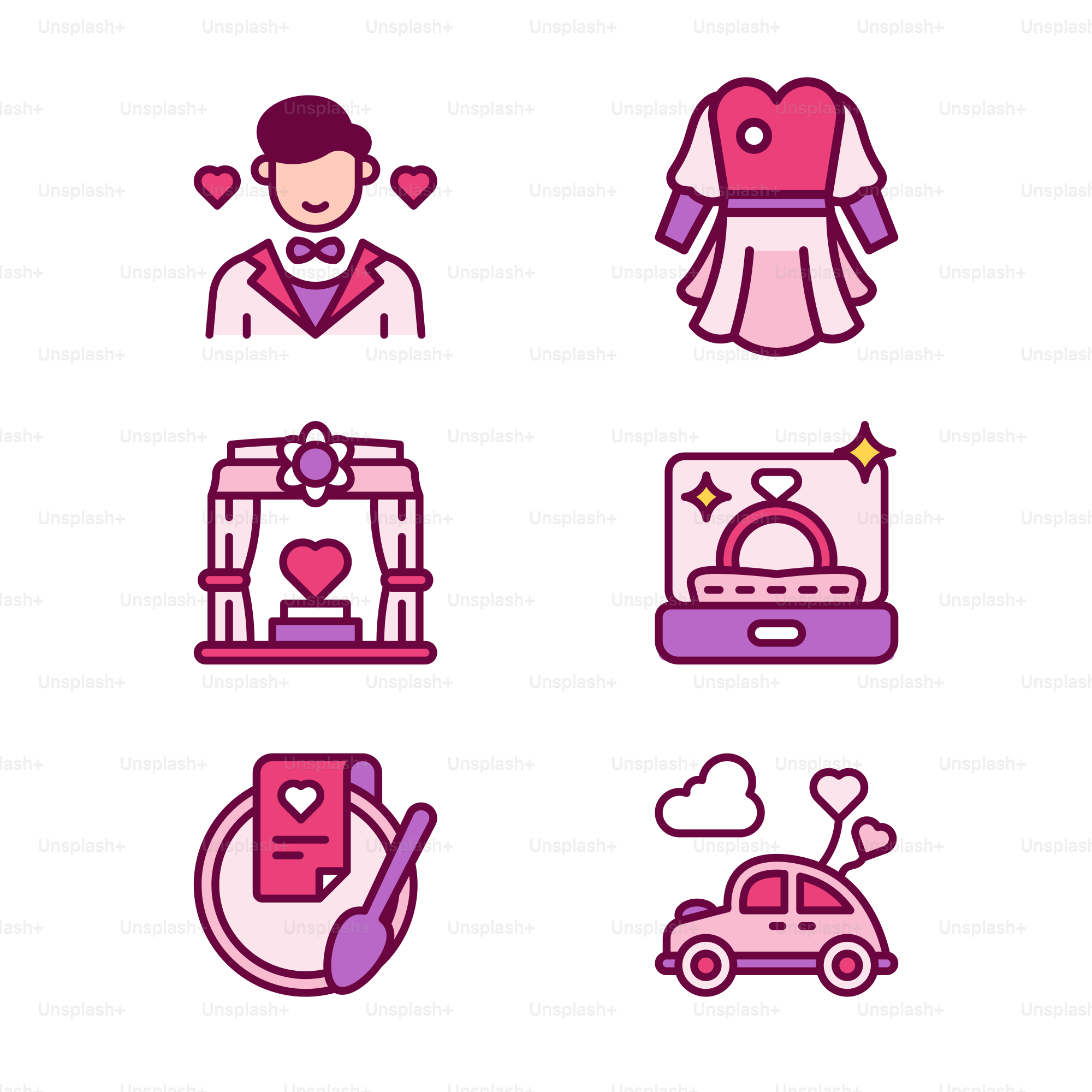 un montón de iconos de diferentes colores sobre un fondo blanco